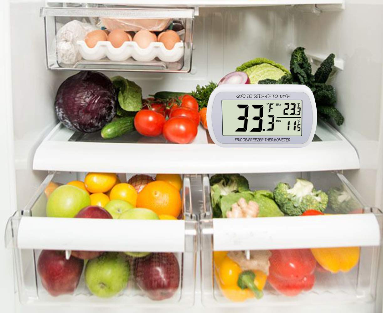 Waterproof Digital Refrigerator Freezer Thermometer with Max/Min Record, Large LCD Screen & Magnetic Back - 2 Pack for Kitchen, Home, Restaurant Use (Ideal for Food Storage Monitoring & Commercial Fridges)