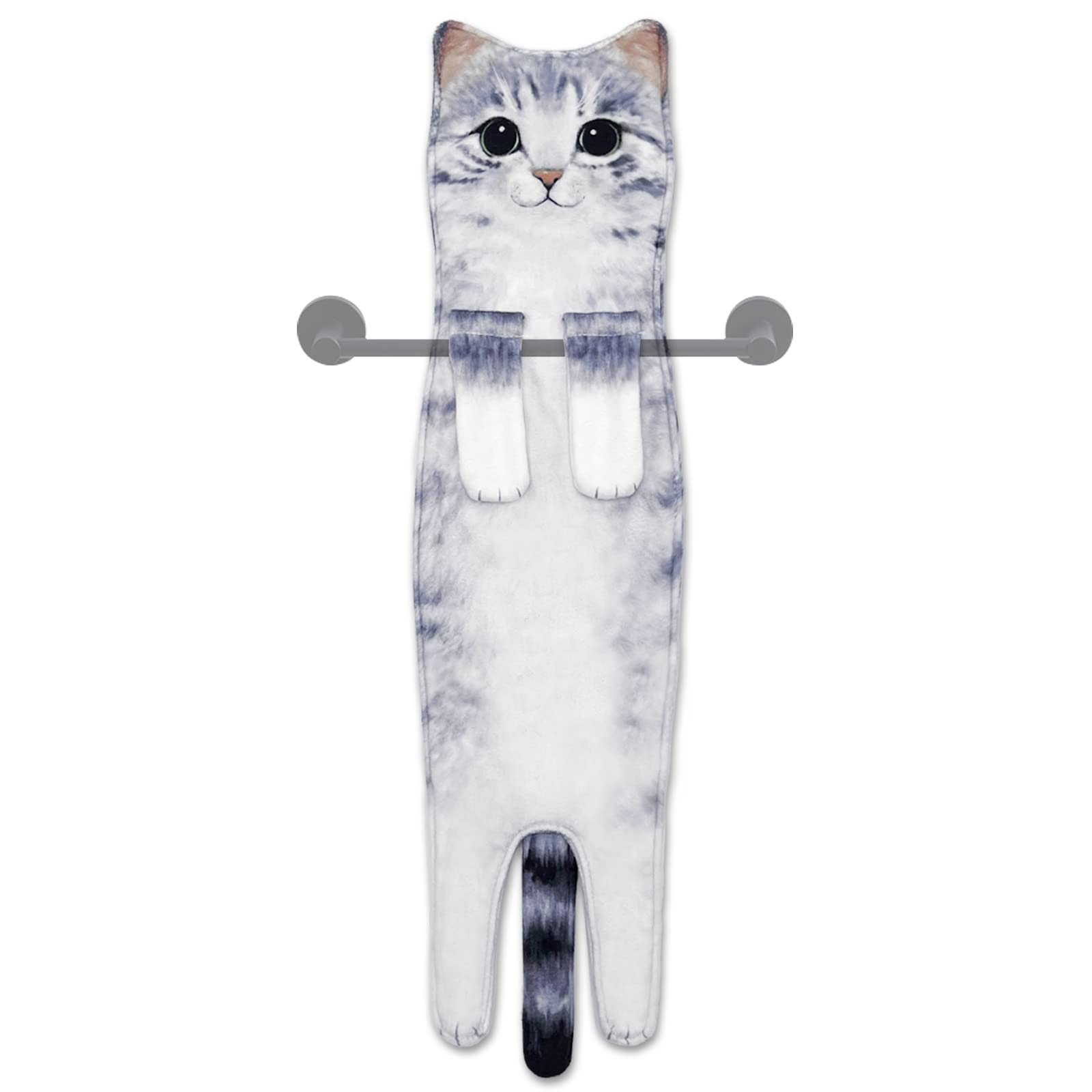 Cute Cat Quick-Dry Hand Towels for Bathroom & Kitchen - Absorbent Hanging Face Towels, Funny Gifts for Cat Lovers (Grey) - Perfect for Bathrooms, Kitchens, and as Decorative Gifts