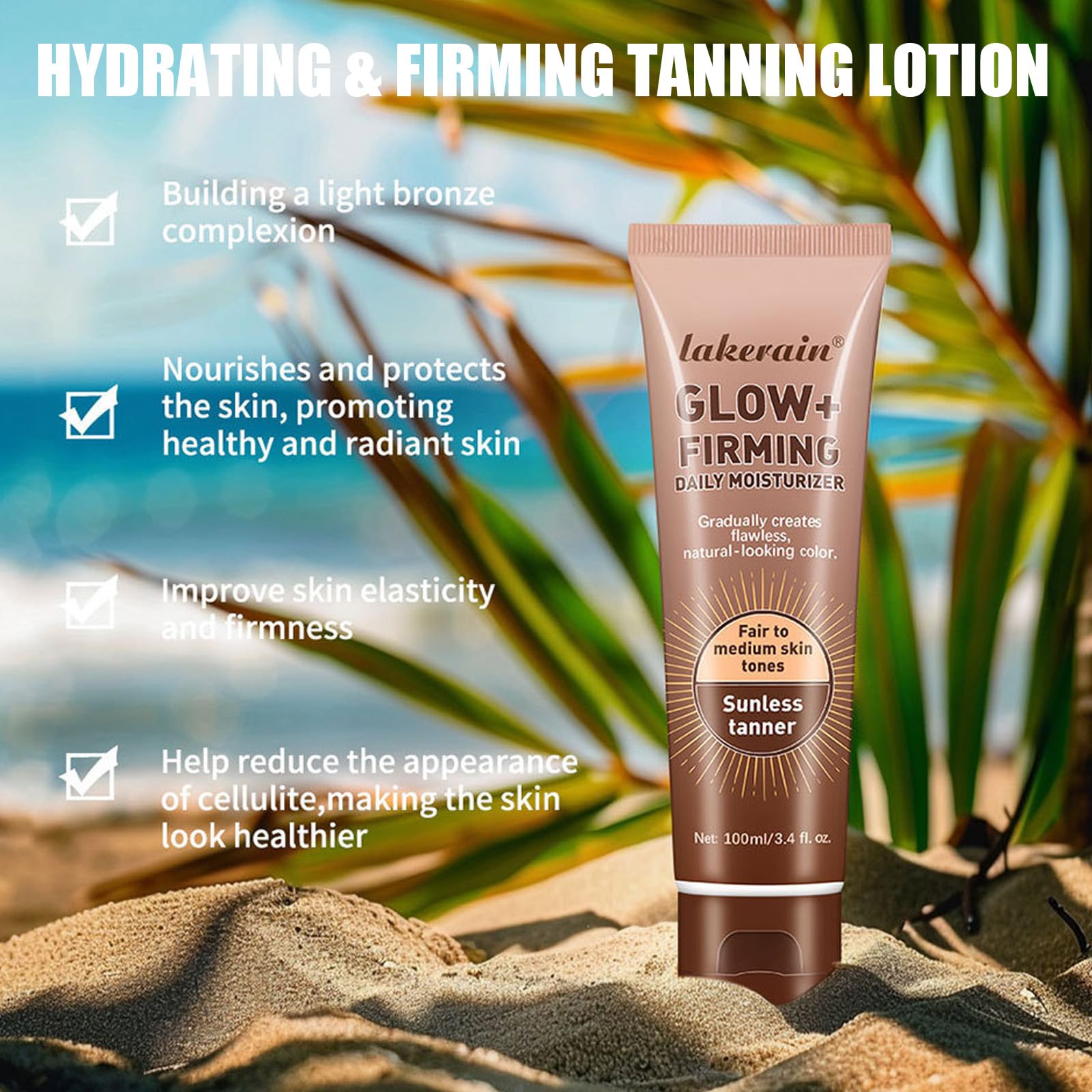 **Natural Sunless Self Tanner Lotion for Face & Body - Moisturizing Gradual Tan with Sun-Kissed Glow, Toning & Firming Formula, Lightweight & Non-Streaking for All Skin Tones (3.52oz) - Perfect for Beach, Vacation & Everyday Glow**