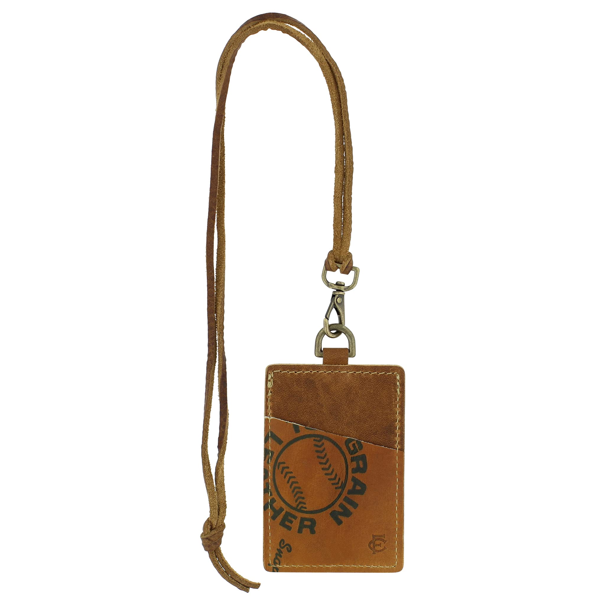 Vintage Baseball Glove Leather Vertical ID Badge Holder with Clear Window & Adjustable Lanyard - Perfect for Work, School, Events and Security Access
