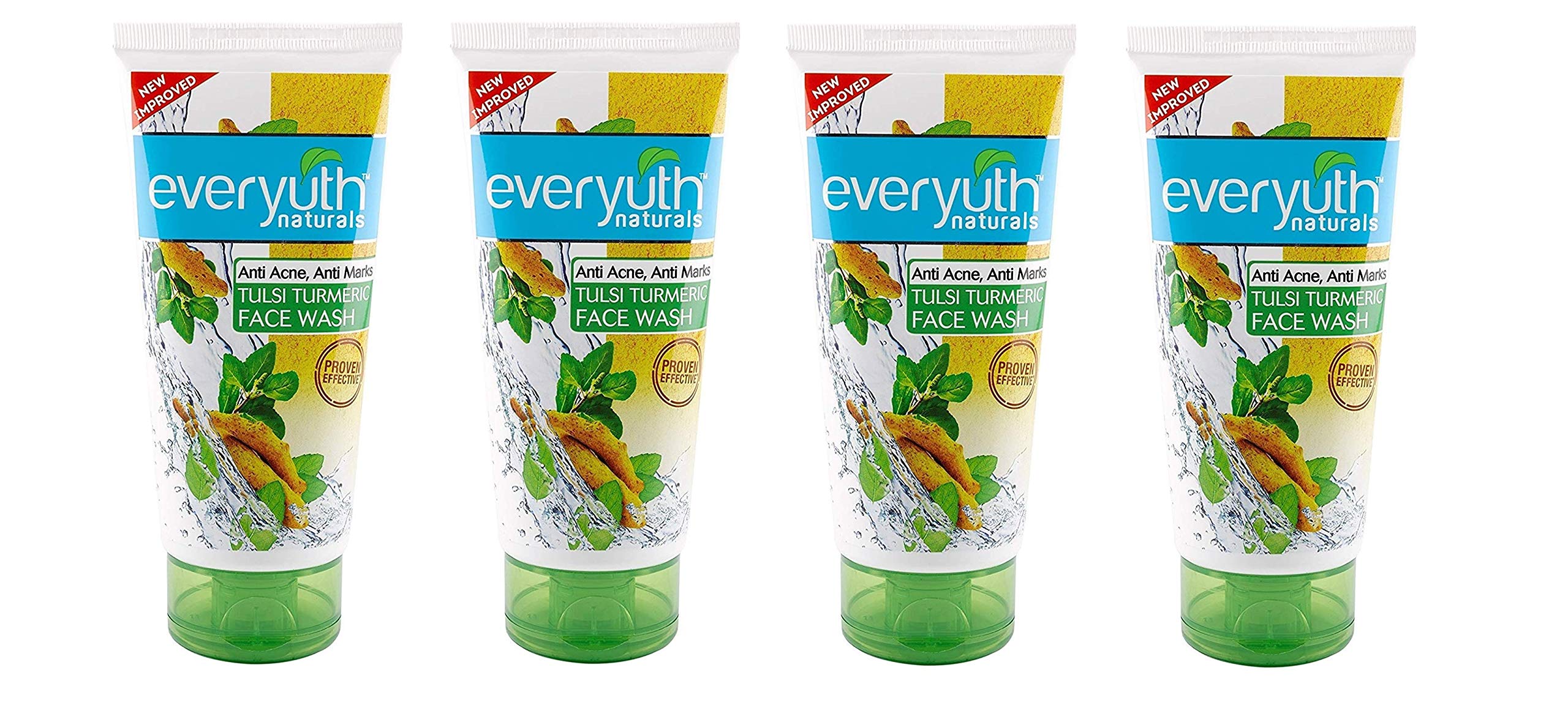 Everyuth Tulsi Turmeric Face Wash for Acne & Dark Spots - 50gm x 4 Pack | Gentle Cleanser for Oily & Acne-Prone Skin | Daily Face Wash for Clear & Glowing Skin