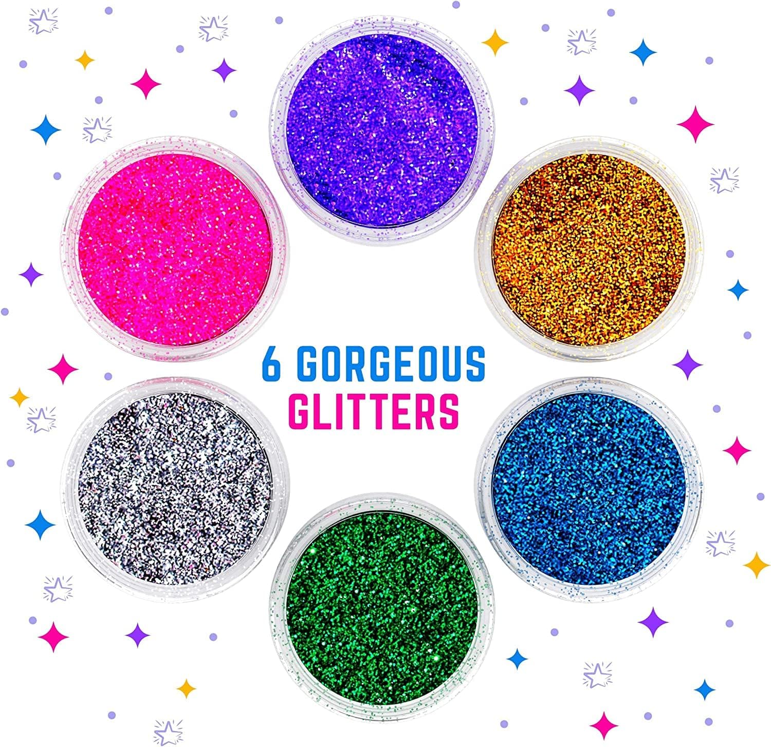 GirlZone 33-Piece Glitter Tattoo Kit for Kids - Non-Toxic & Skin-Friendly Temporary Tattoo Set with 24 Stencil Designs, 6 Cosmetic Glitters, 2 Brushes & Adhesive - Perfect for Birthday Parties, Halloween, Valentine's Day & Easter Gifts