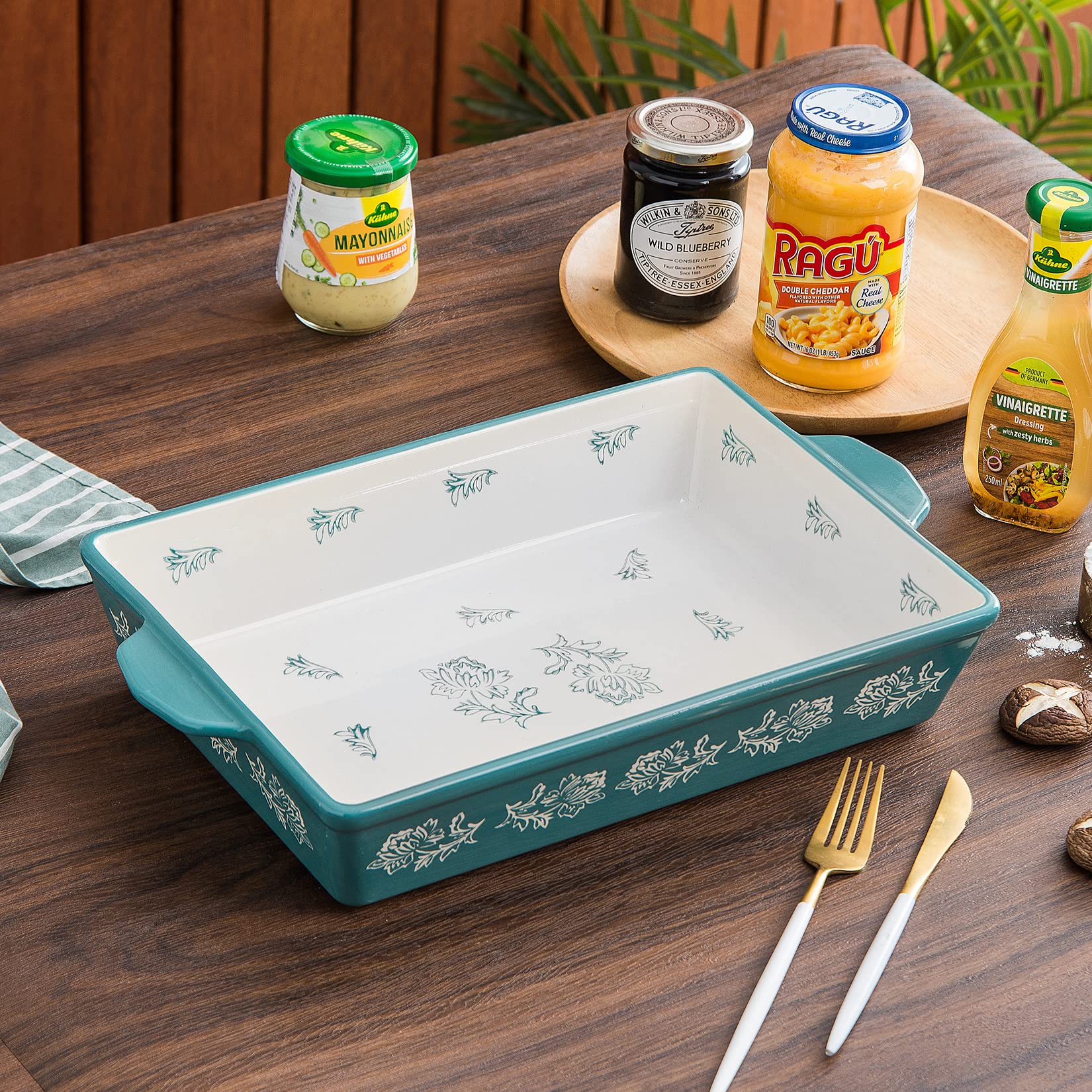 Wisenvoy 13x9 Inch Ceramic Casserole Dish Set - Oven Safe Lasagna Pan, Baking Dish for Cooking, Serving & Entertaining - Perfect for Casseroles, Lasagna, Roasts & Family Dinners