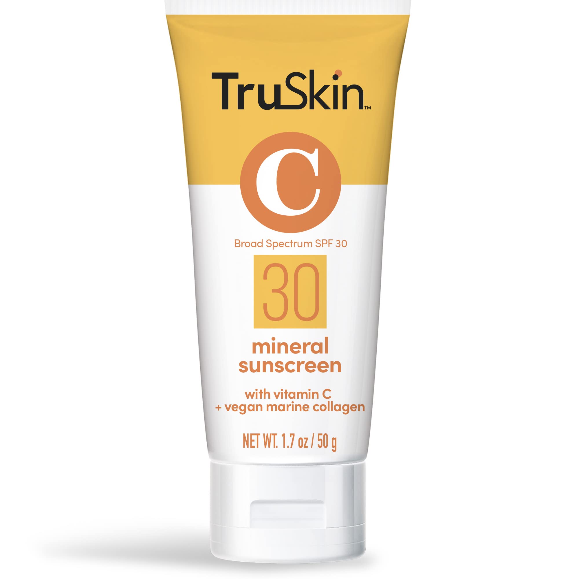 TruSkin Mineral Sunscreen SPF 30 for Face - Broad Spectrum Zinc Oxide Sunscreen with Vitamin C & Vegan Marine Collagen - Lightweight, Non-Greasy SPF for Sensitive Skin - 1.7 fl oz - Perfect for Daily Use, Outdoor Activities & Beach Protection