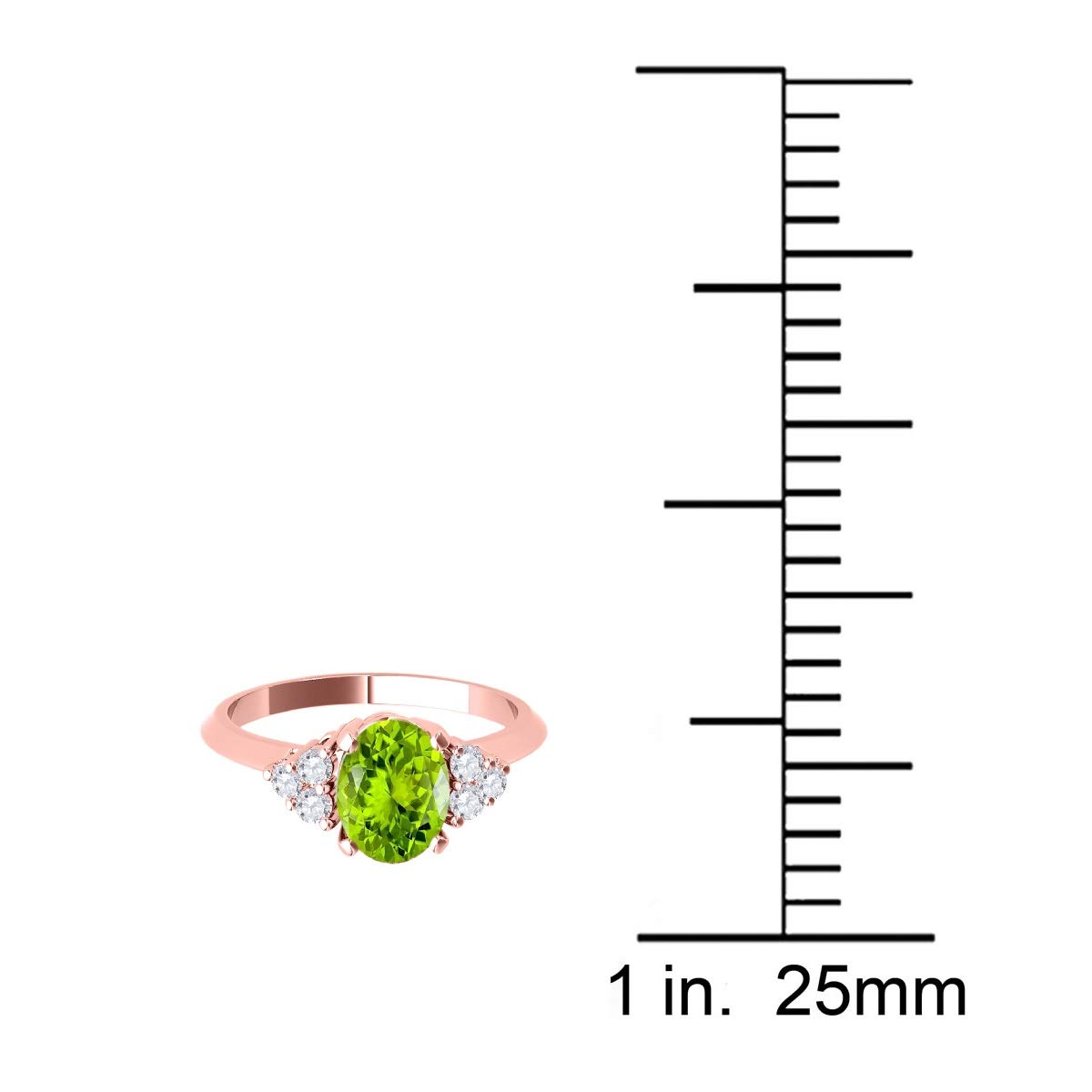 1.55 Carat 10K Rose Gold Peridot & White Diamond Seven Stone Ring - Elegant Valentine's Day Gift for Her, Anniversary Present, Bridal Jewelry, Engagement Ring Alternative