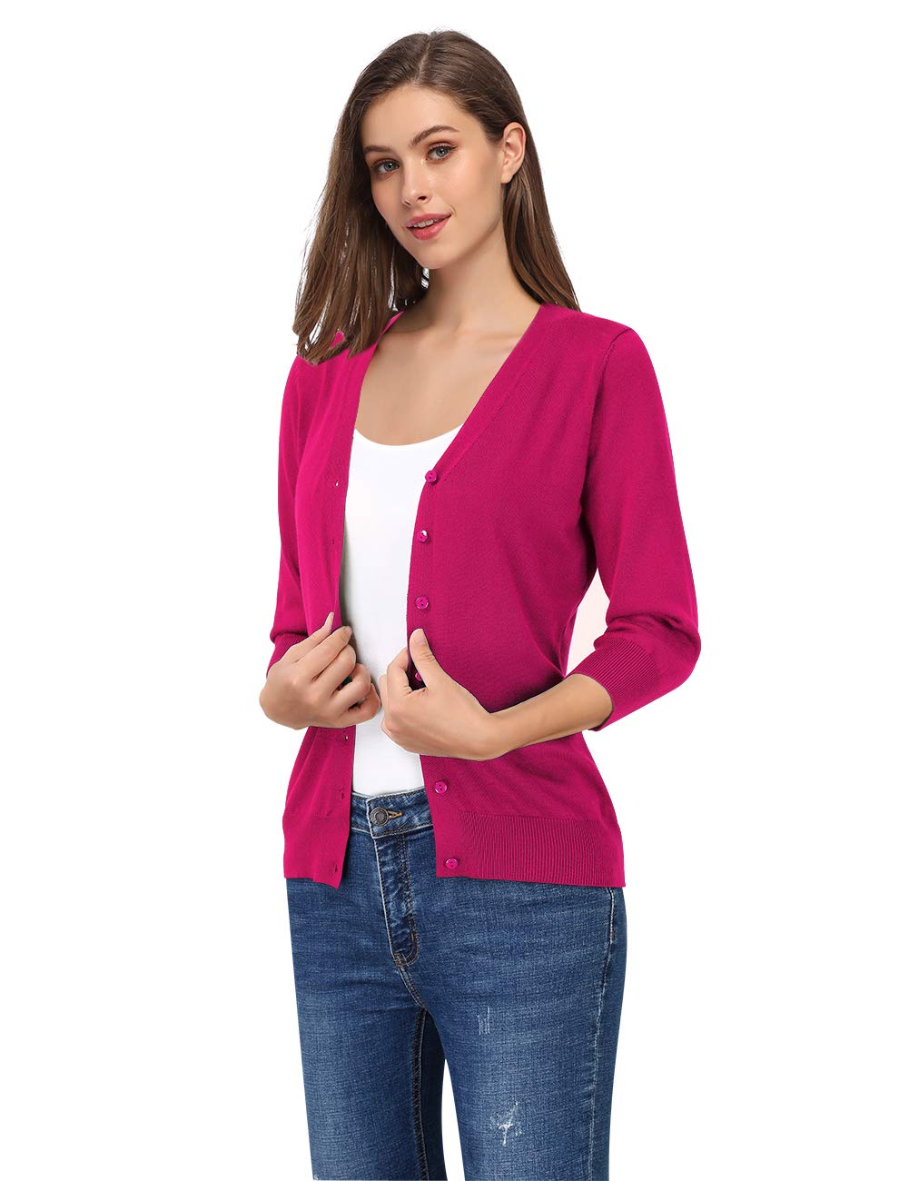 Women's 3/4 Sleeve Button Down Sweater Cardigan - Soft Knit Open Front Long Cardigan for Women - Perfect for Office, Casual Outfits & Fall Layering