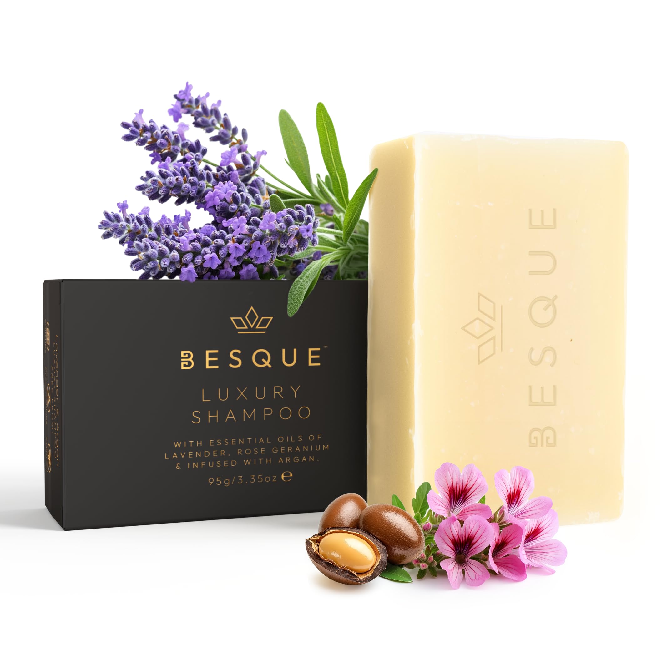 Luxury Lavender Shampoo Bar - Vegan, Sulfate-Free & Cruelty-Free Solid Shampoo for Dry Hair - Natural Moisturizing Hair Care Made in UK - Perfect for Travel, Gym & Eco-Friendly Bathroom Routine