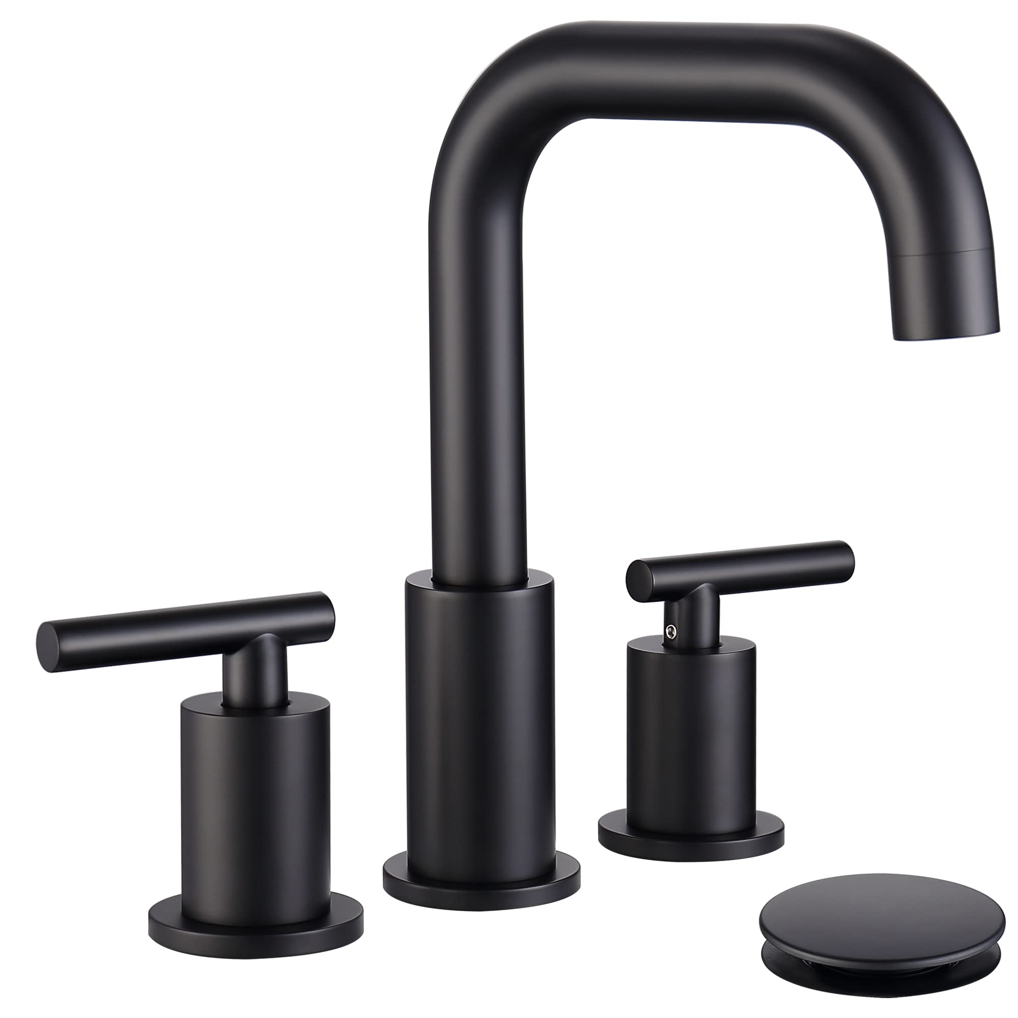 8 Inch Matte Black Widespread Bathroom Faucet - 2-Handle 3-Hole Design with Pop-Up Drain & Supply Hoses (Model CH3166BK) | Perfect for Modern Bathroom Sinks, Vanities & Home Renovations