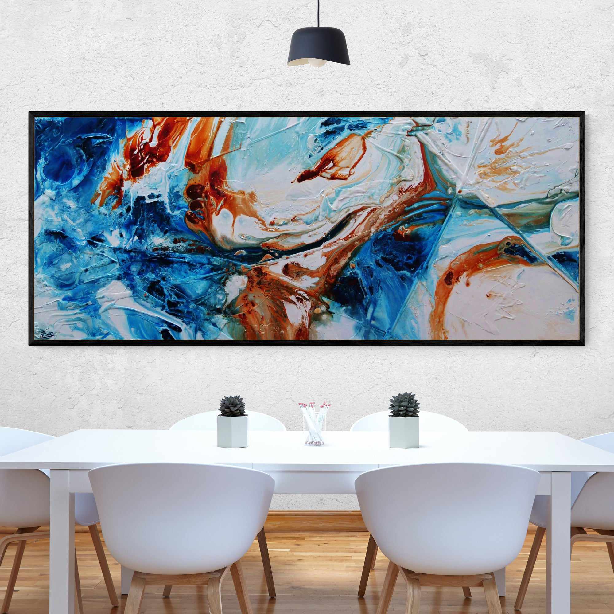Rust and Azure 240cm x 100cm Blue Oxide Textured Abstract Canvas Wall Art - Perfect for Modern Living Room, Office Decor & Contemporary Home Interior Design