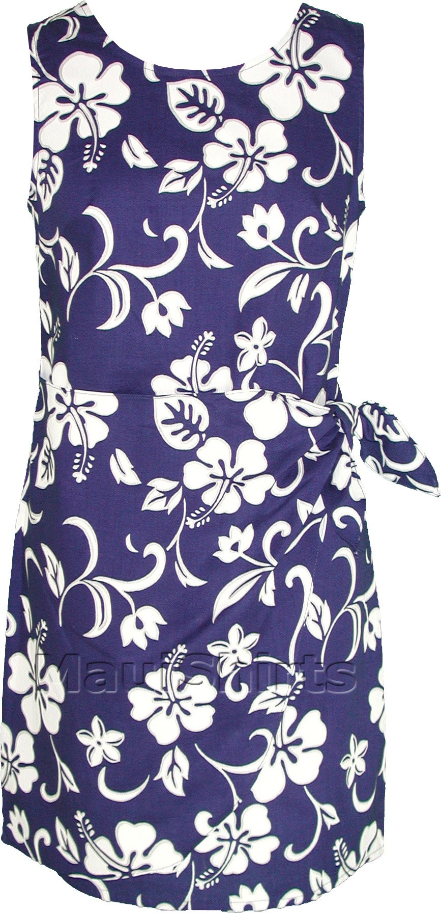 RJC Women's Classic Hibiscus Hawaiian Mock Wrap Sarong Dress - Tropical Beach Cover Up, Summer Vacation Outfit, Poolside Lounge Wear