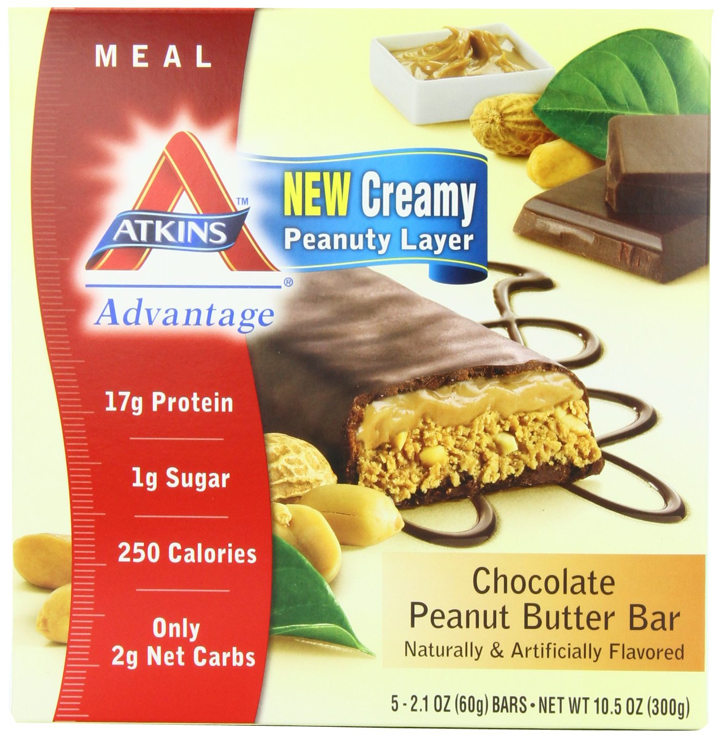 Atkins Advantage Chocolate Peanut Butter Protein Bars - 2.1 Oz (5 Count, Pack of 2) | Low Carb Snack for Weight Loss & Keto Diet | Perfect for On-the-Go Breakfast, Workout Fuel & Healthy Office Snacks
