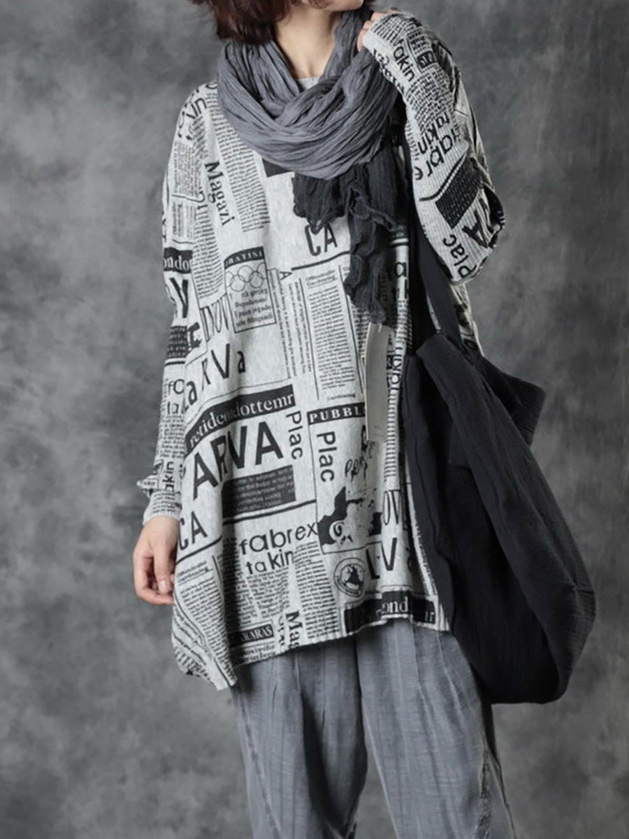 Plus Size Women's Autumn Loose Knit Sweater with Letter Print - Cozy Fall Fashion for Casual Outings & Layering