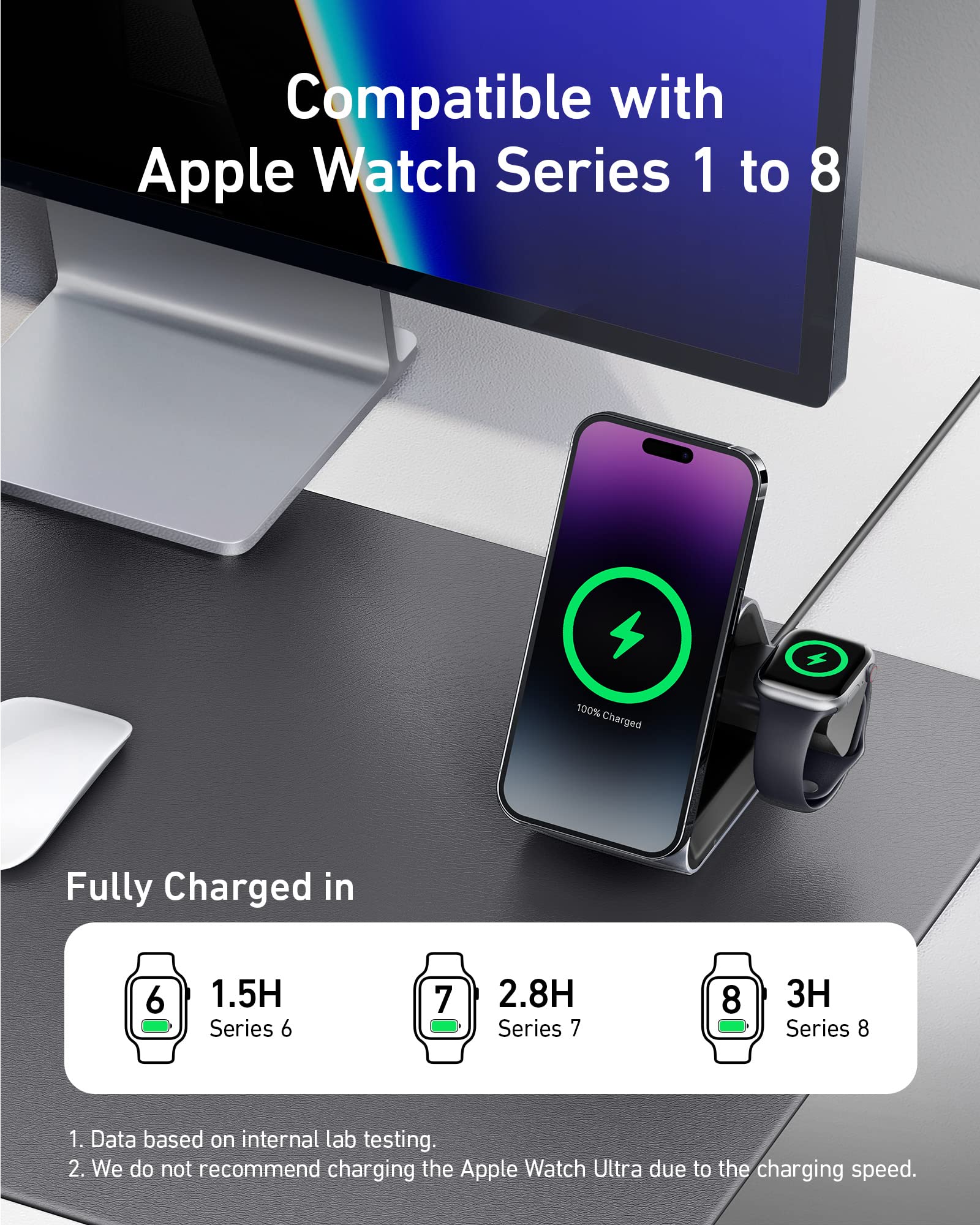 Anker MagGo 3-in-1 Magnetic Wireless Charging Station - MFi Certified 15W Max Fast Charger for iPhone 16/15/14/13/12, Apple Watch Series 8/7/6 & AirPods 3/Pro (Includes 30W USB-C Adapter) - Perfect for Home, Office & Travel Charging