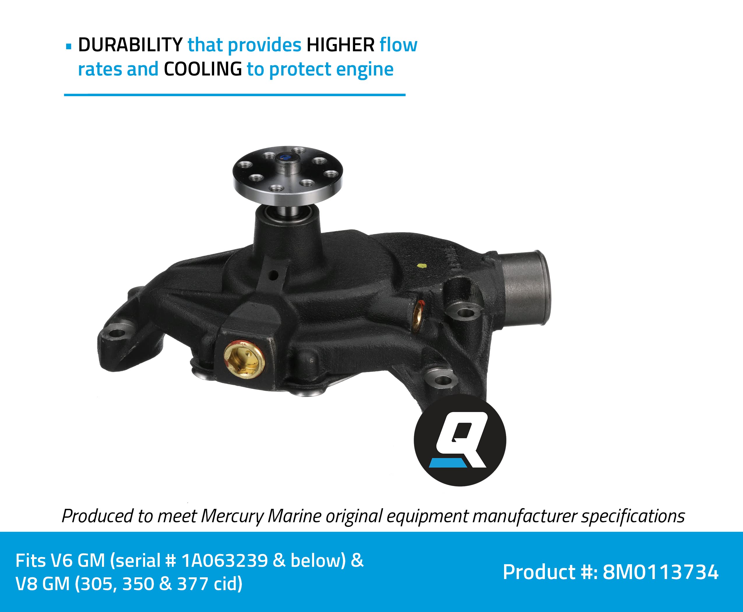 Quicksilver 8M0113734 Water Pump Replacement for Mercury V-6 & V-8 MerCruiser Engines - Marine Boat Engine Cooling System Part
