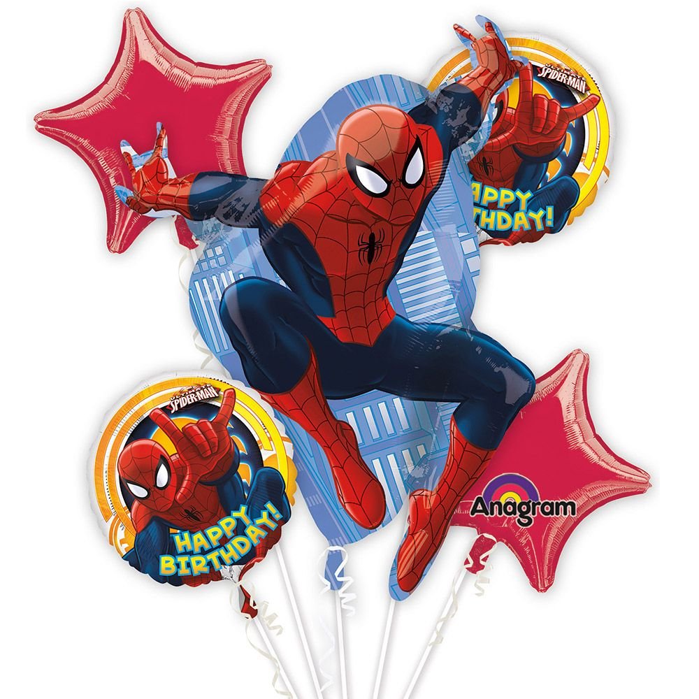 Spider-Man Balloon Bouquet for Birthday Party Decorations - Superhero Themed Party Supplies - Perfect for Kids Birthday, Baby Shower & Comic-Themed Events