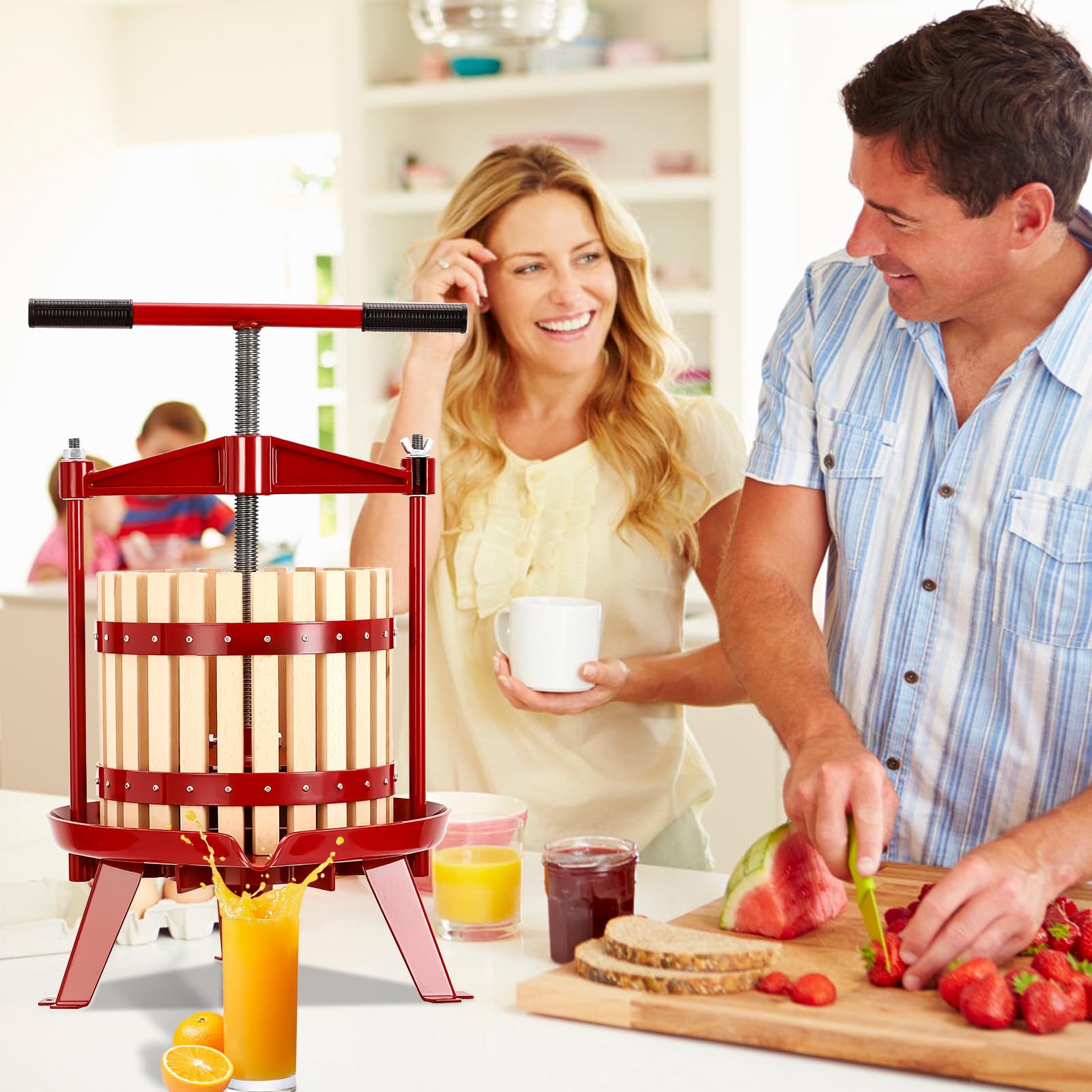 Towallmark 3.17 Gallon Manual Fruit Wine Press - Heavy Duty Wooden Cider & Grape Crusher with Stable Triangular Base & T-Handle - Perfect for Home Brewing, Apple Pressing, Winemaking - Great for Kitchen, Outdoor, and DIY Wine Making Projects