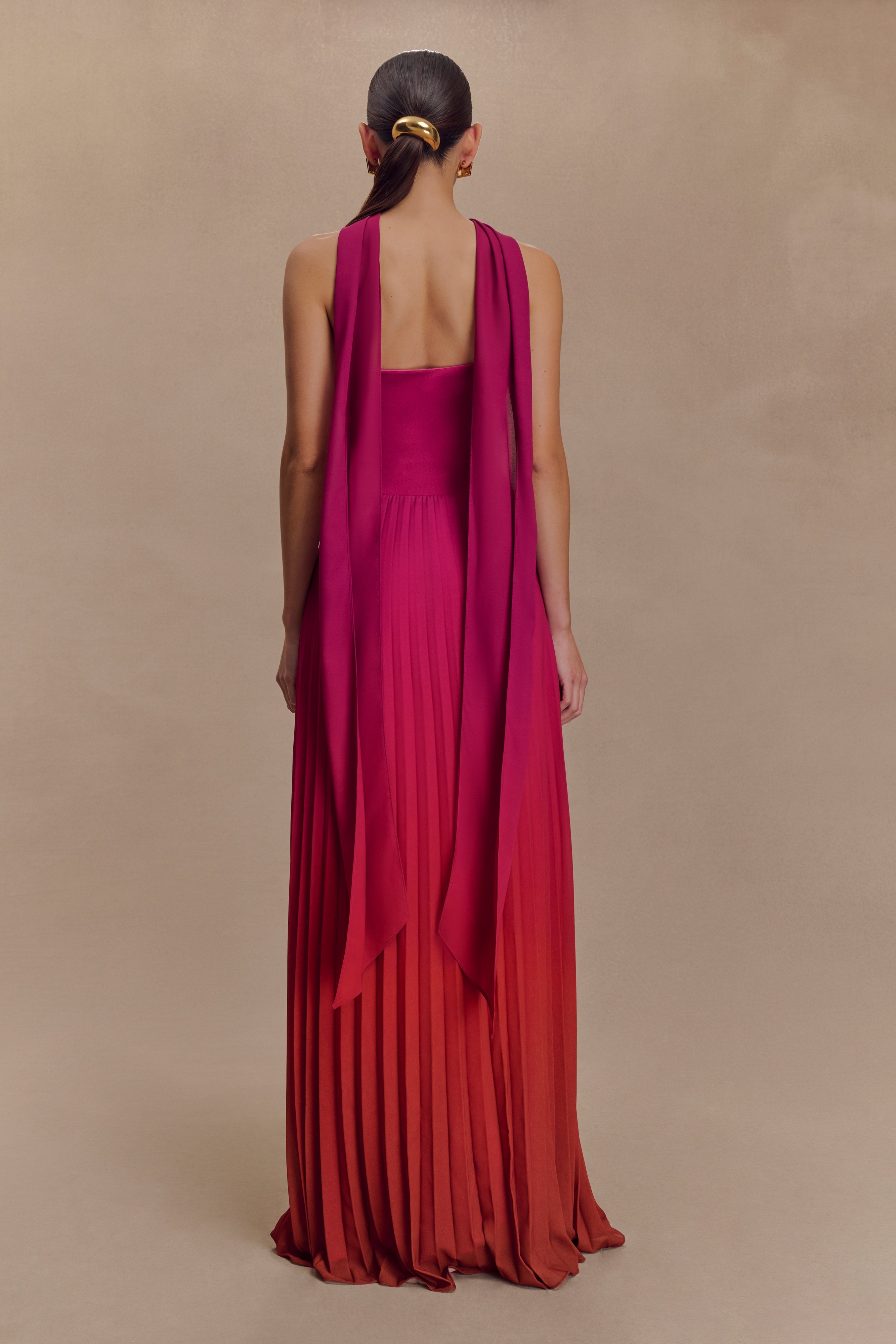 Caira Chiffon Scarf Maxi Dress - Ombre Dark Pink Flowy Summer Dress for Women | Beach Wedding, Vacation & Evening Party Outfit