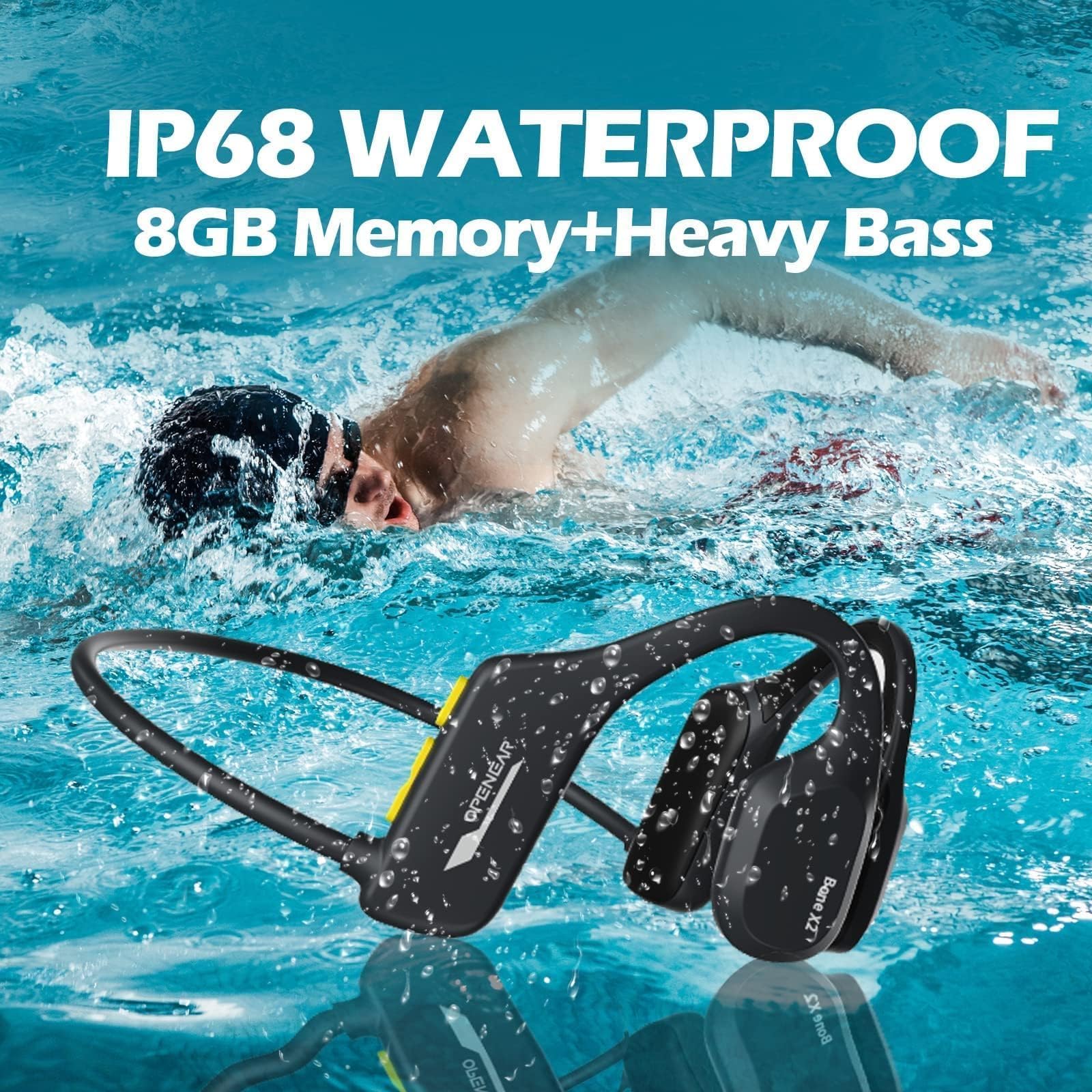 Bone Conduction Headphones for Swimming - IPX8 Waterproof Bluetooth Earbuds with 8GB MP3 Player | Perfect for Underwater Workouts, Pool Laps & Open Water Swimming