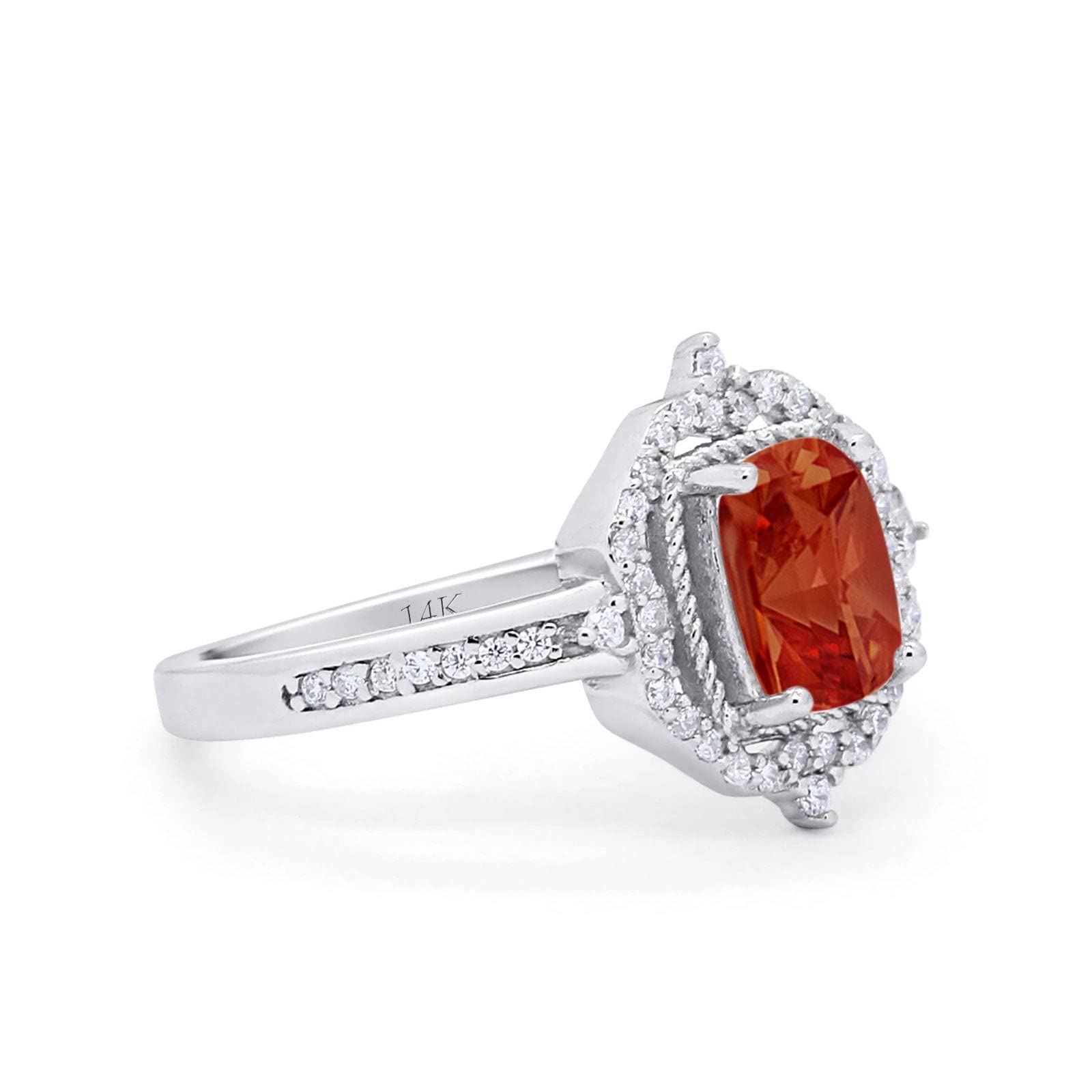 OMRANII Art Deco Emerald Cut Bridal Halo Pave Cubic Zirconia Wedding Engagement Ring - 14K White Gold - Perfect for Proposals, Anniversaries & Special Occasions