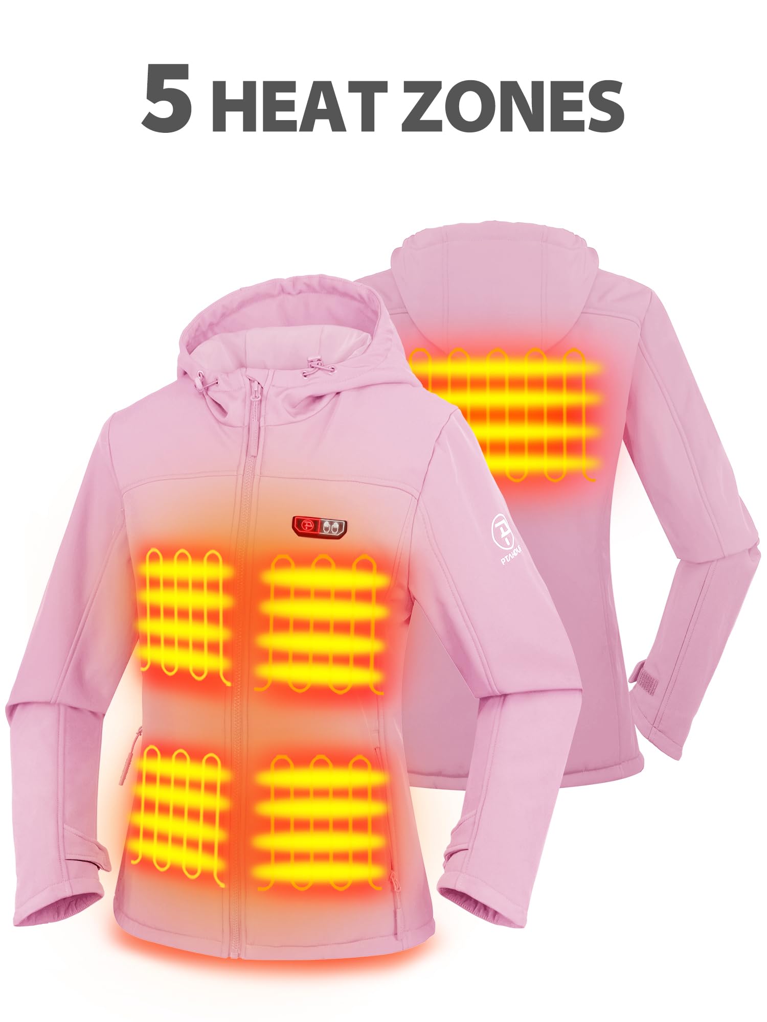 PTAHDUS Women's Heated Jacket with 5 Adjustable Heat Zones & Rechargeable Battery Pack - Winter Warm Coat with Hand Warmer Pockets for Outdoor Activities, Skiing, and Cold Weather Commuting