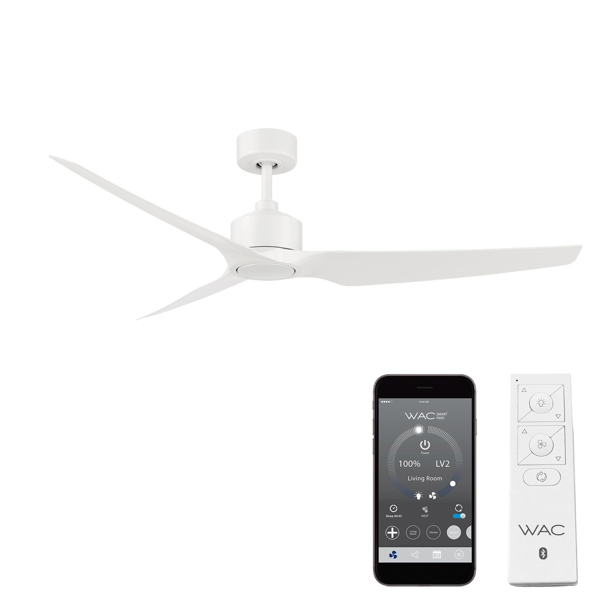 WAC Smart Fans Stella 60-inch Indoor/Outdoor Ceiling Fan with Remote Control - 3-Blade Matte White, Alexa & App Compatible (iOS/Android) - Perfect for Living Rooms, Bedrooms, and Covered Patios