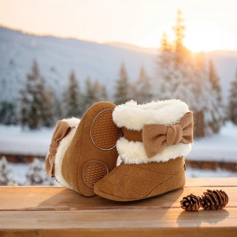 Ohwawadi Cozy Fleece Baby Boots for Boys & Girls - Warm Winter Snow Slippers for Newborns & Toddlers (0-24 Months) - Perfect for Indoor Play, Nursery, and Cold Weather Outings