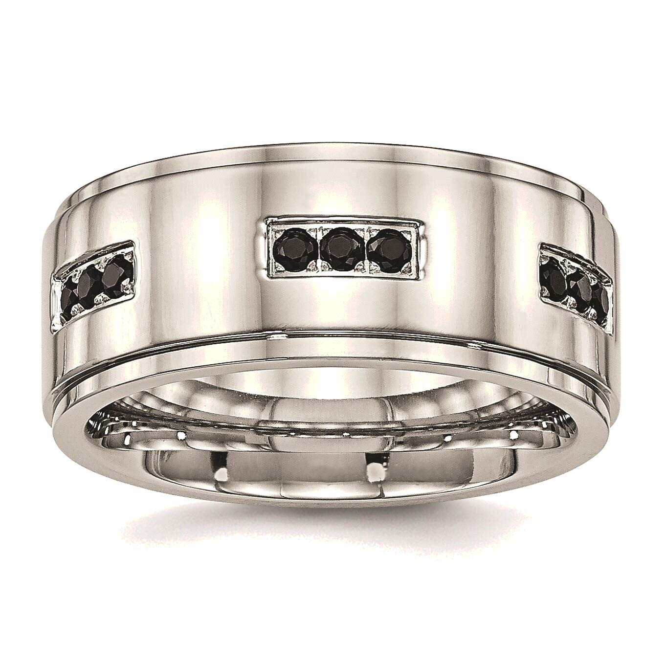 Bonyak Stainless Steel Black CZ Ring for Men & Women - Polished Ridged Edge, Size 12.5 - Perfect for Weddings, Parties & Everyday Fashion Jewelry