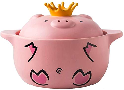 Non-Stick Ceramic Casserole Pan with Lid - Heat Resistant Pink Round Cartoon Design for Oven & Stovetop - Perfect for Baking, Stewing & Serving Dishes