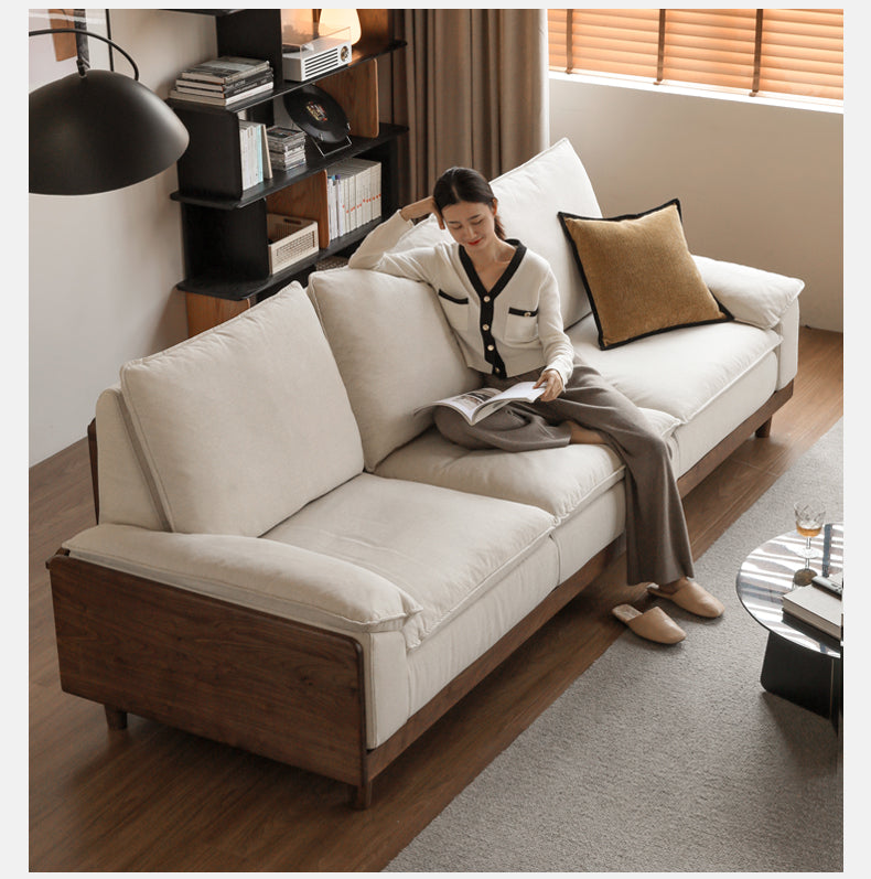 Premium Black Walnut & Ash Solid Wood High Back Sofa - Modern Farmhouse Living Room Furniture for Comfortable Seating & Relaxation - Perfect for Home, Office, or Lounge Areas