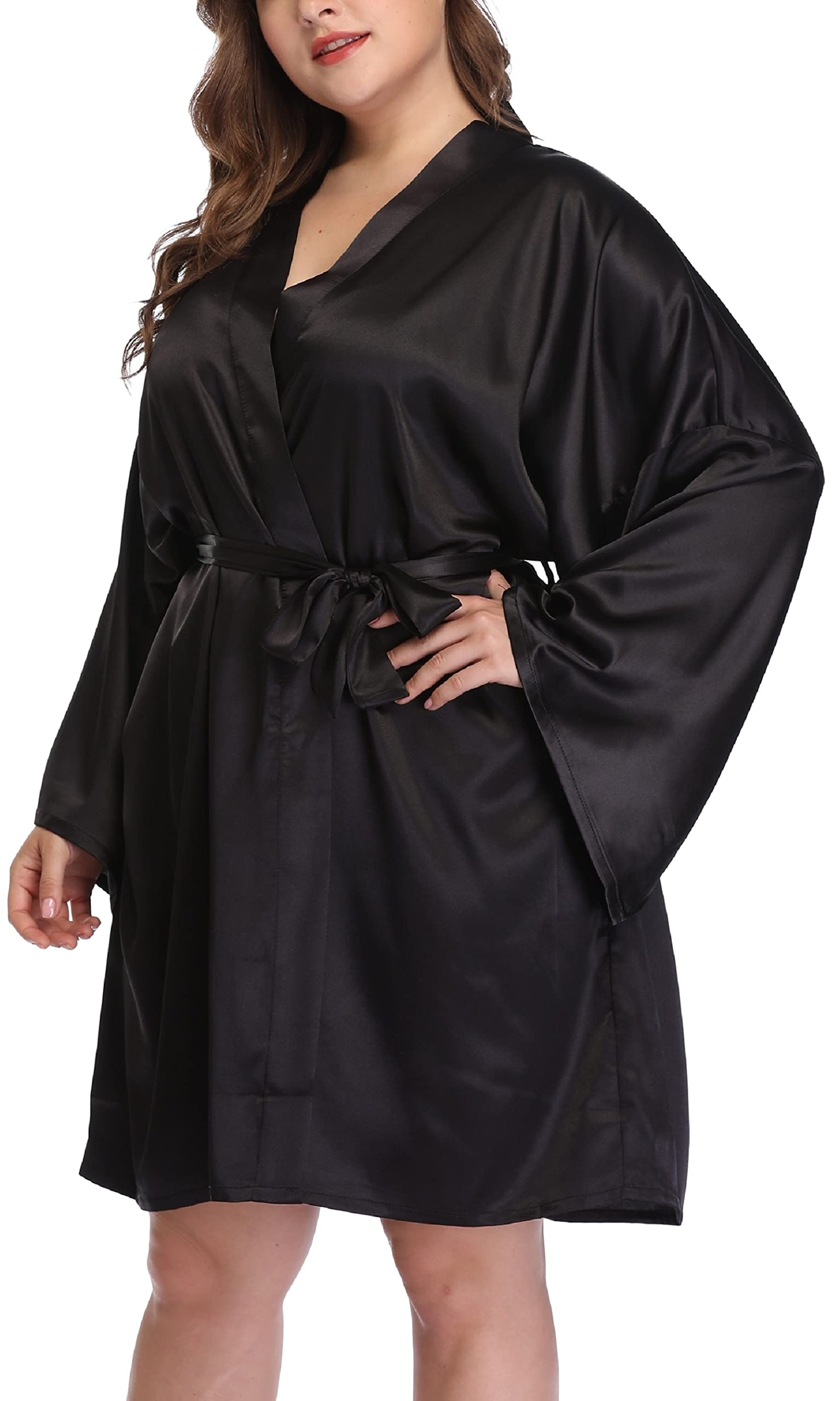 Plus Size Women's Silky Satin Kimono Robe - Elegant Bridal Wedding Party Sleepwear & Bathrobe for Bridesmaids, Bridal Shower, Spa Day & Relaxing at Home