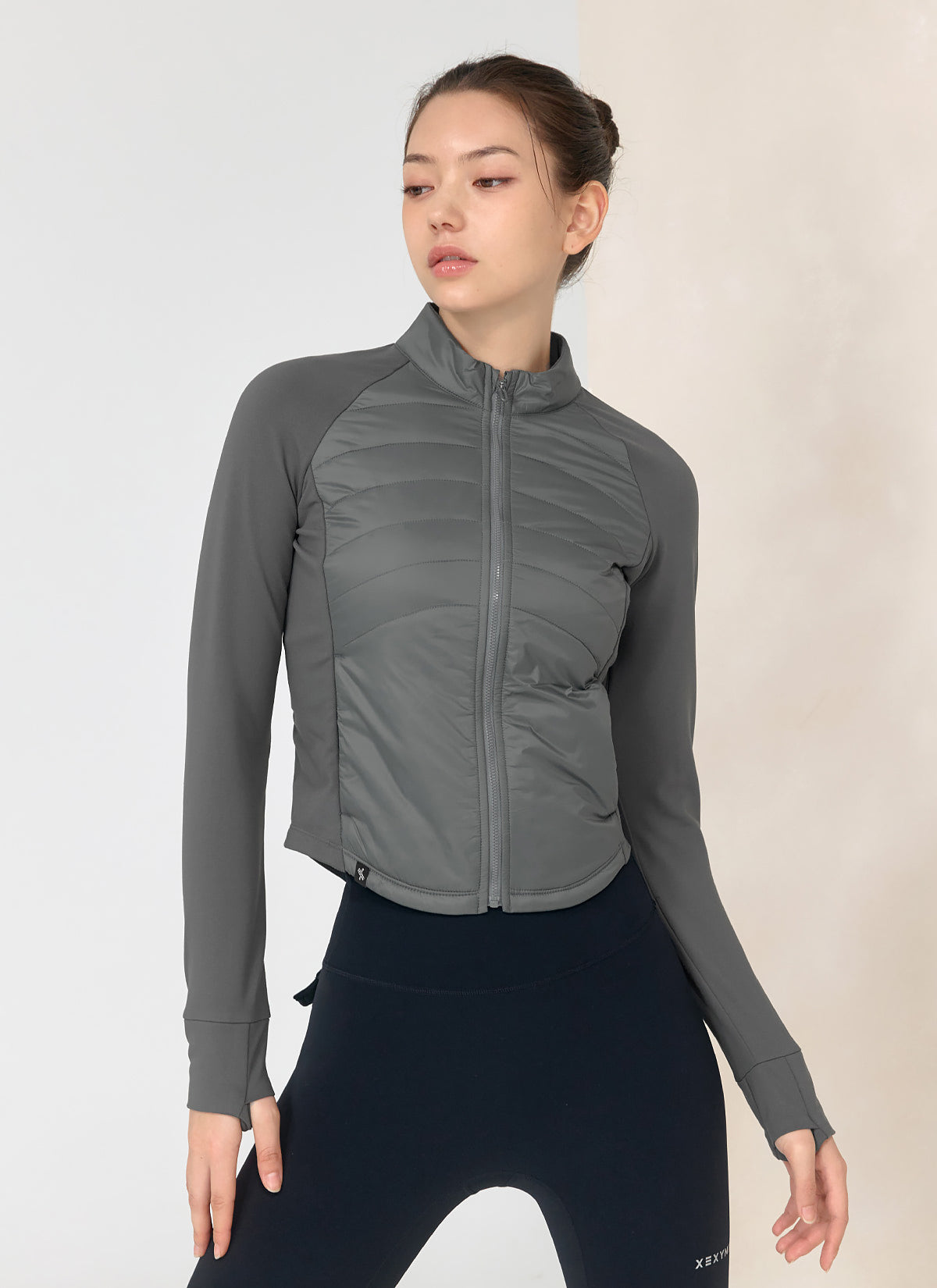 Lightweight Padded Mock Neck Jacket with Finger Hole Design - Warm Winter Coat for Outdoor Activities, Hiking & Casual Wear