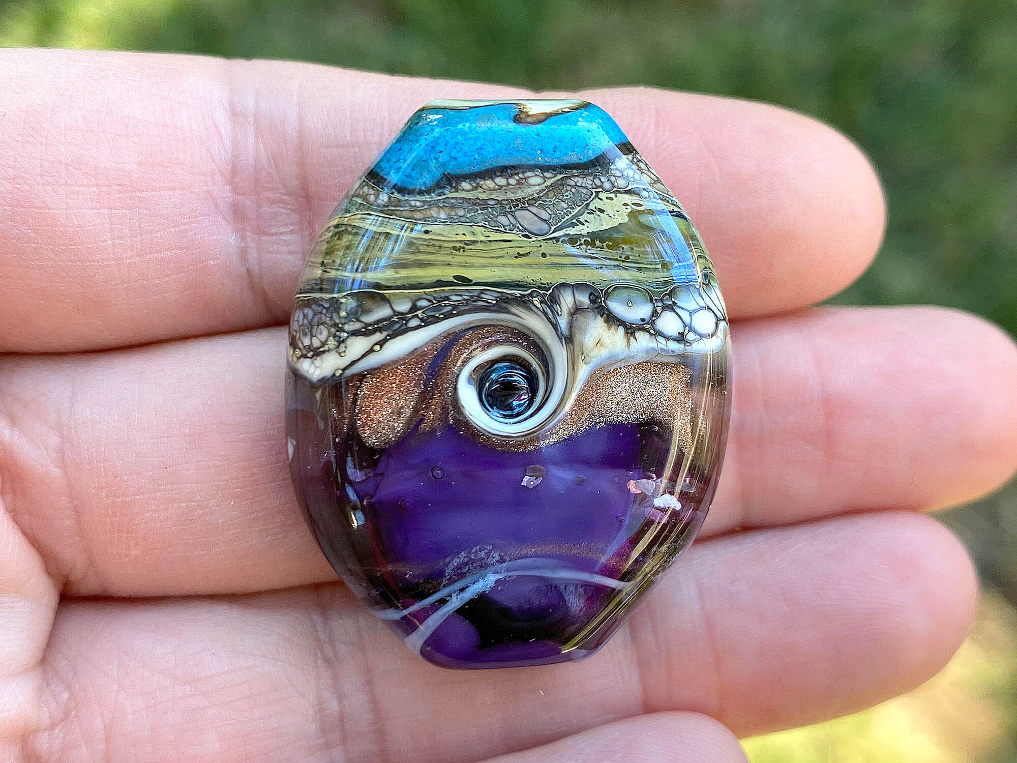 Handmade Aqua Blue & Purple Organic Lampwork Glass Focal Bead - SRA Certified for Jewelry Making, DIY Crafts & Home Decor