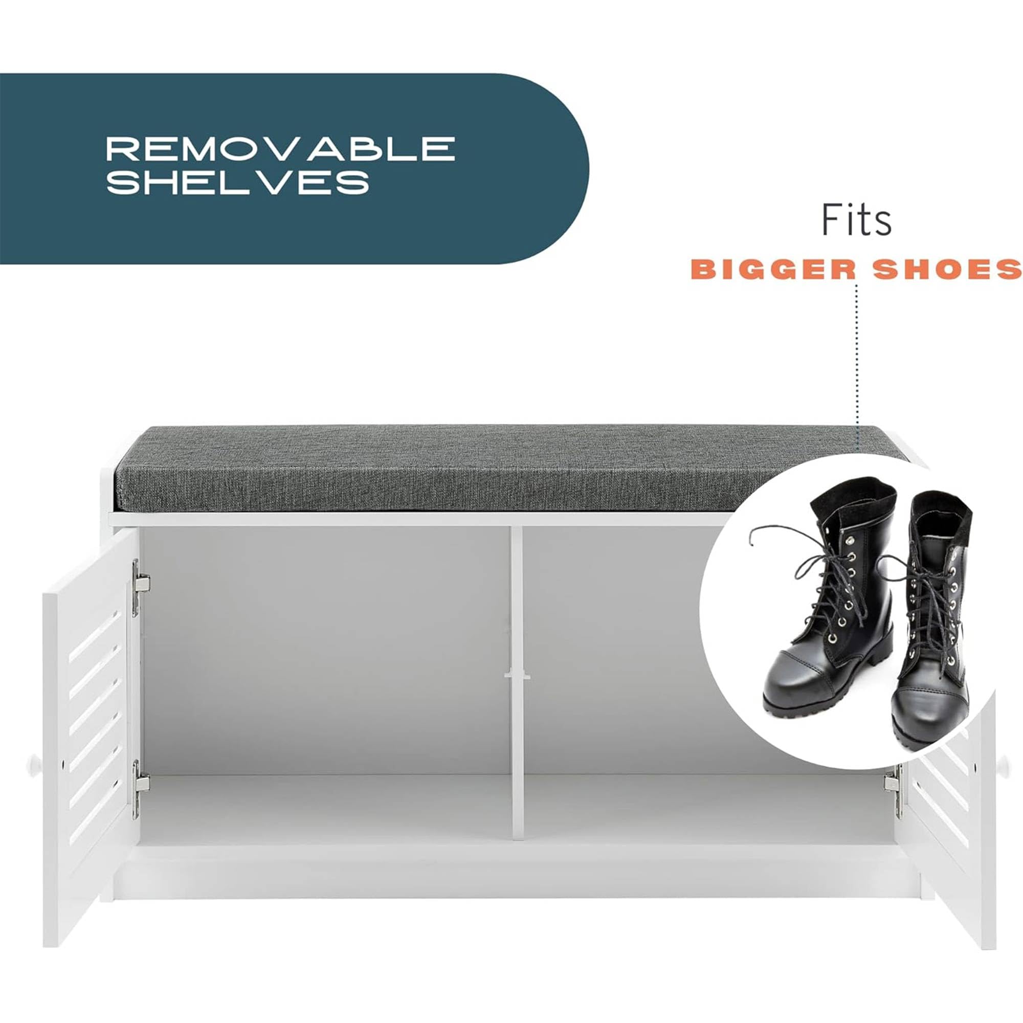 White Wooden Shoe Storage Bench with Cushioned Seat & Adjustable Shelves - 2 Pack Entryway Organizer for Living Room, Bedroom, Hallway (Perfect for Small Space Organization & Shoe Display)