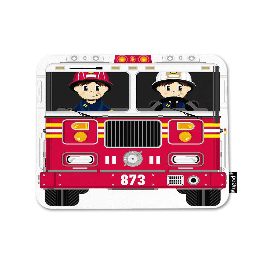 Firefighter Themed Mouse Pad - Non-Slip Rubber Base Gaming Mouse Mat with Cartoon Fire Engine & Badge Design for Computer, Laptop, PC (9.5x7.9 Inch) - Perfect for Office, Home & Gaming Setups