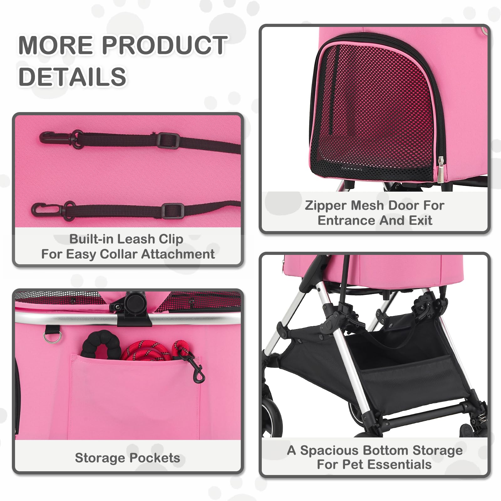 MoNiBloom Lightweight Pet Stroller for Small & Medium Dogs - Foldable Jogging Stroller with Detachable Carrier & Durable Aluminum Frame - Pink | Perfect for Walking, Traveling & Outdoor Adventures with Your Dog