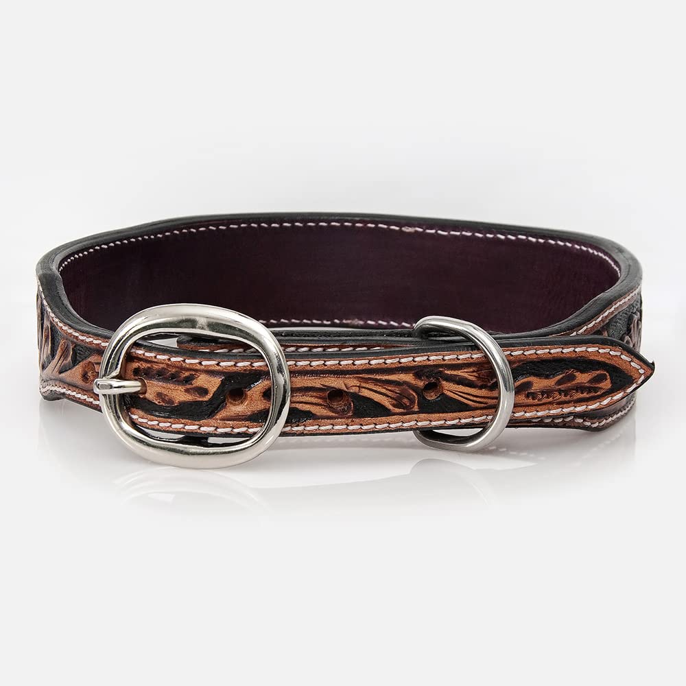HILASON Genuine Leather Beaded Dog Collar for Small Dogs - Handmade Soft Leather Pet Collar with Hand-Tooled Beads - Perfect for Daily Walks, Training & Fashion Accessories