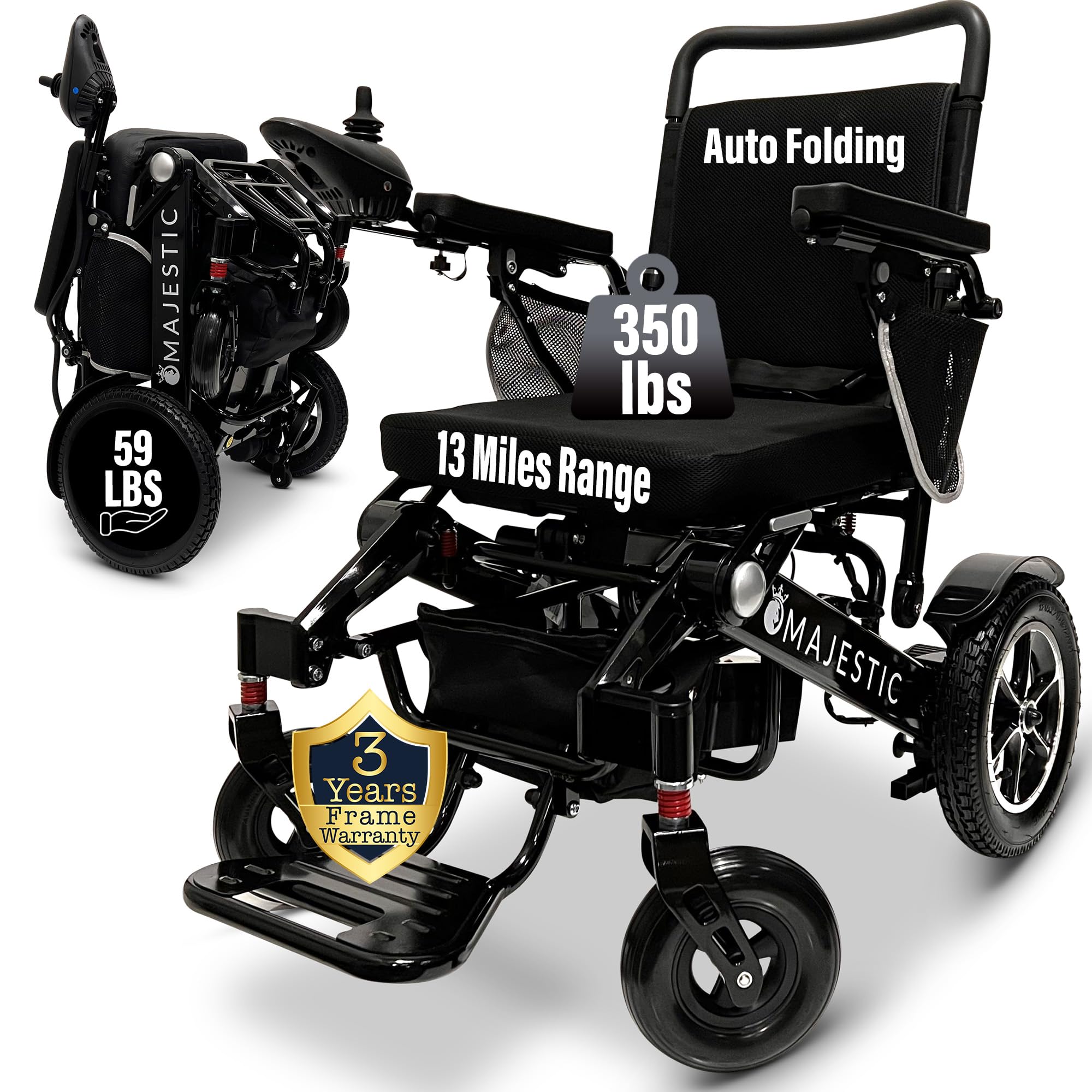 MALISA Electric Wheelchair for Adults - Automatic Folding Power Wheelchair, Lightweight Portable Motorized Wheelchair with All-Terrain Capability (Black Frame) - Ideal for Indoor/Outdoor Use, Travel & Daily Mobility Assistance