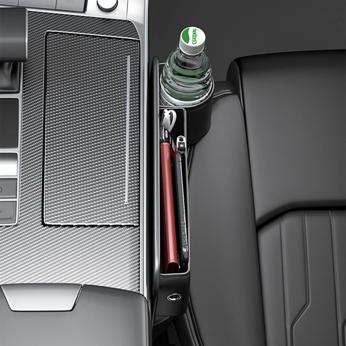 Premium Leather Car Seat Gap Organizer - Auto Console Storage Box with Cup Holder for Phone, Wallet, Keys & Coins | Perfect for Passenger Side Organization | Ideal for Road Trips, Commuting & Daily Driving