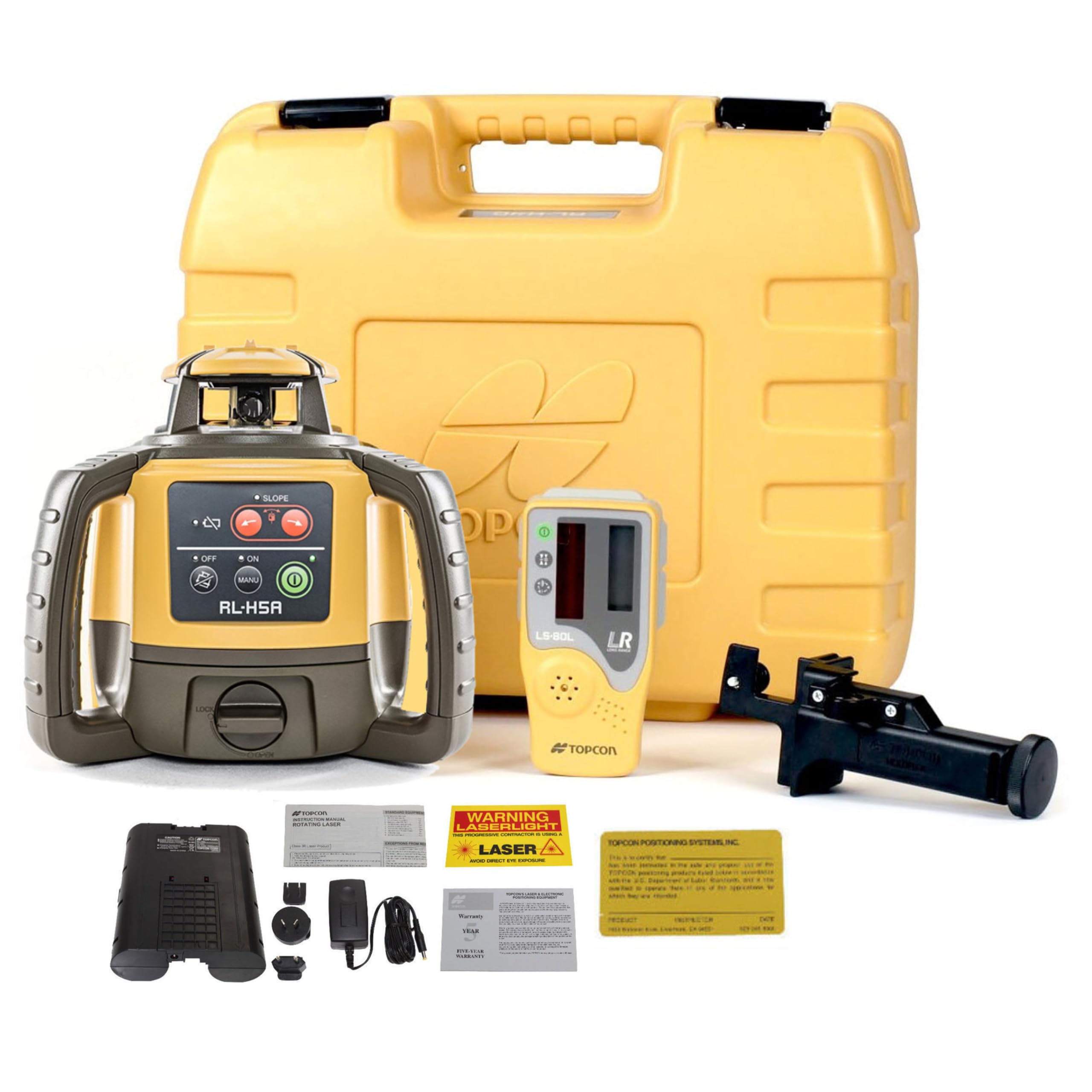 TOPCON RL-H5A Laser Level with LS-80L Receiver & Rechargeable RBCell Battery - Perfect for Construction, Land Surveying, and DIY Home Projects