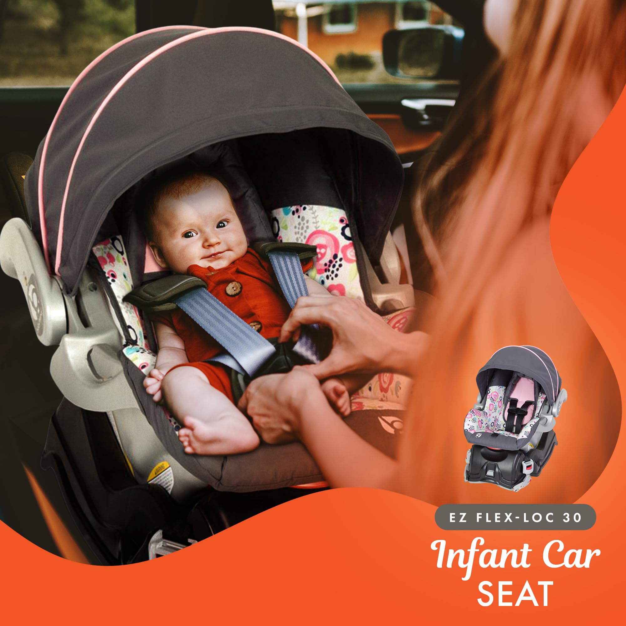 Baby Trend Skyview Stroller Travel System with EZ Flex-Loc Infant Car Seat - Lightweight Compact Baby Stroller with Adjustable Canopy & Storage Basket | Perfect for Newborns, Travel, Shopping & Daily Walks (Flora Pattern)