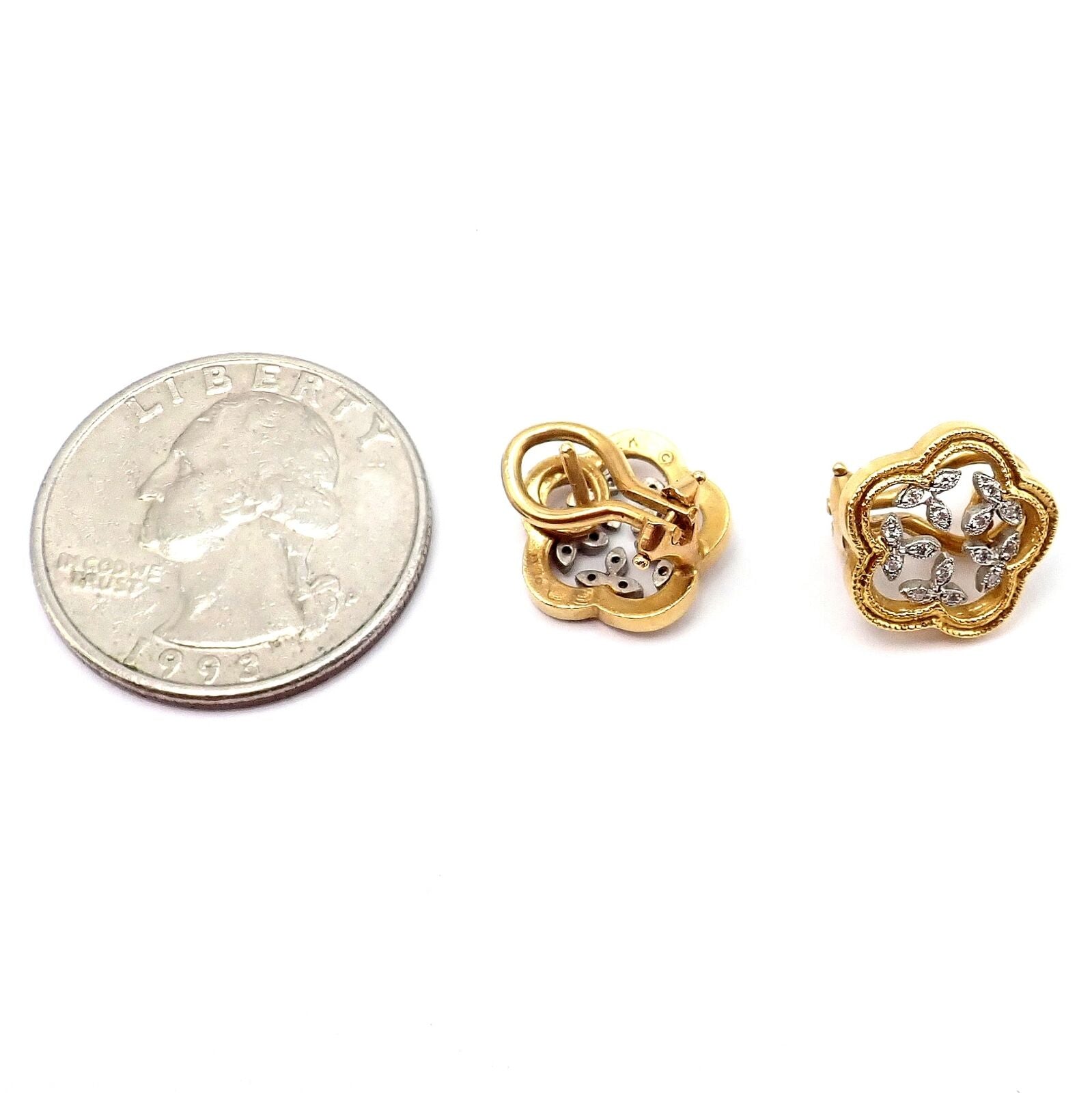 Authentic Cathy Waterman 22K Yellow Gold Platinum Diamond Vine Flower Earrings - Elegant Jewelry for Weddings, Parties & Special Occasions