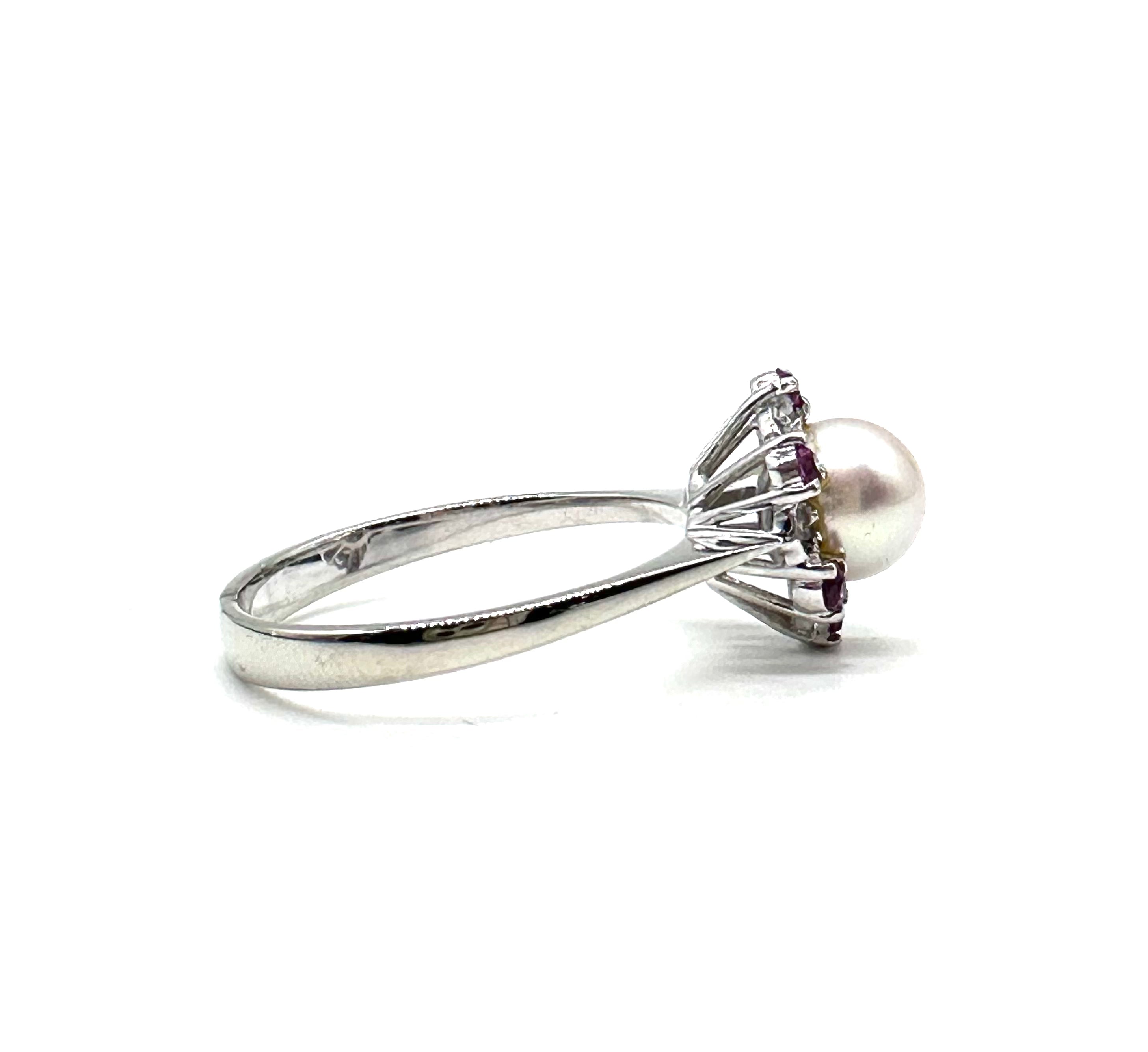 Exquisite 14K Gold Pearl and Ruby Halo Engagement Ring for Women - Perfect for Weddings, Anniversaries & Romantic Gifts