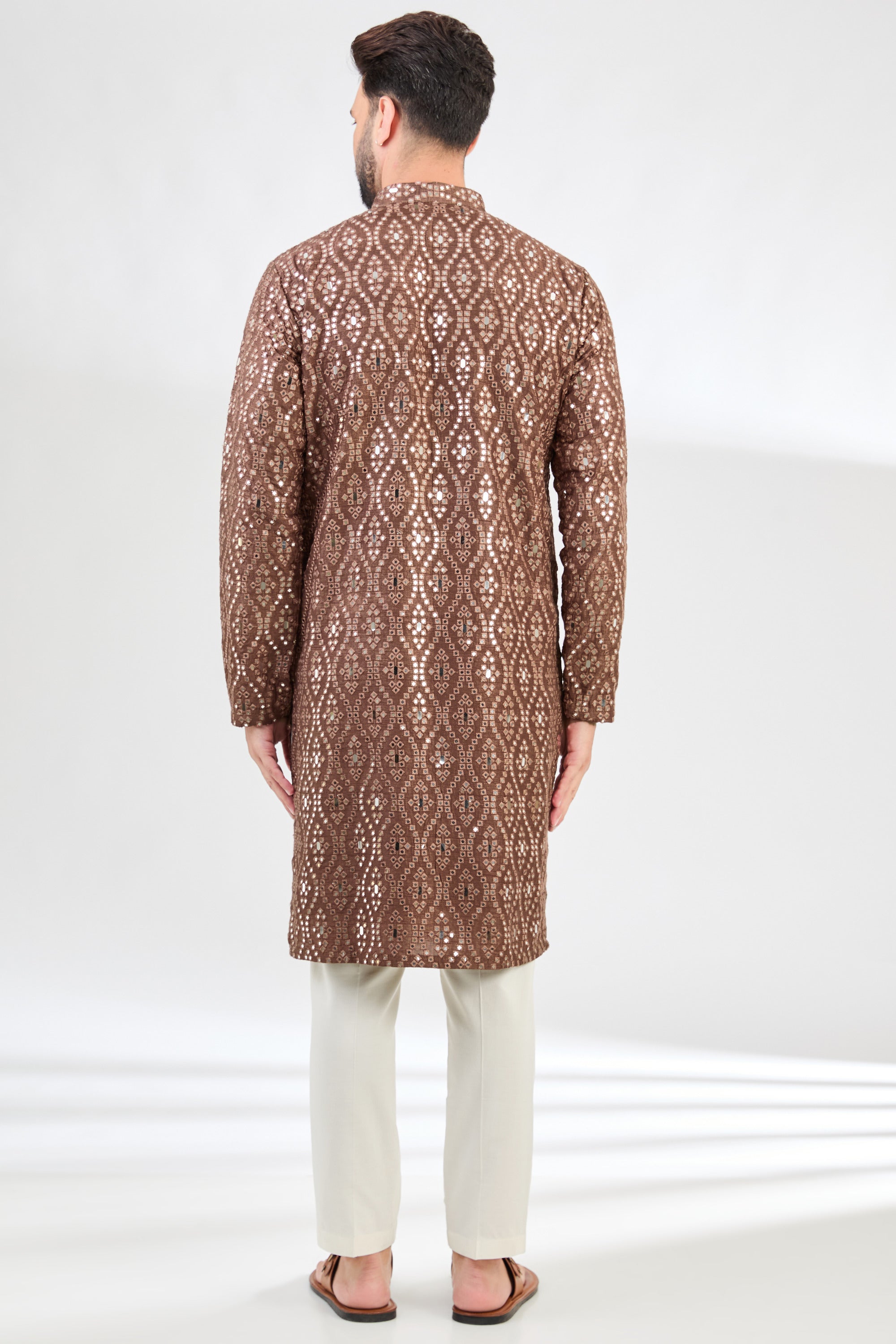 Elegant Mauve Taupe Mirror Work Kurta for Women | Traditional Indian Embroidered Tunic Top | Perfect for Festivals, Weddings & Ethnic Parties