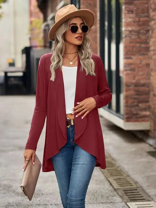 Women's Solid Color Loose Fit Cardigan Sweater - Lightweight Knit Open Front Long Sleeve Cover Up for Casual Wear, Office, and Layering