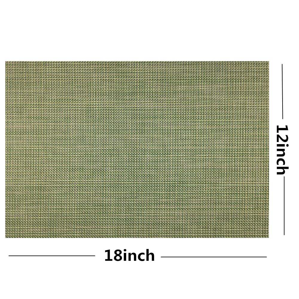 WAZAIGUR Crisscross Woven Vinyl Placemats Set of 4 - Non-Slip, Heat Resistant & Easy to Clean Table Mats for Kitchen, Dining Room - Green and Yellow - Perfect for Everyday Meals, Dinner Parties & Holiday Gatherings