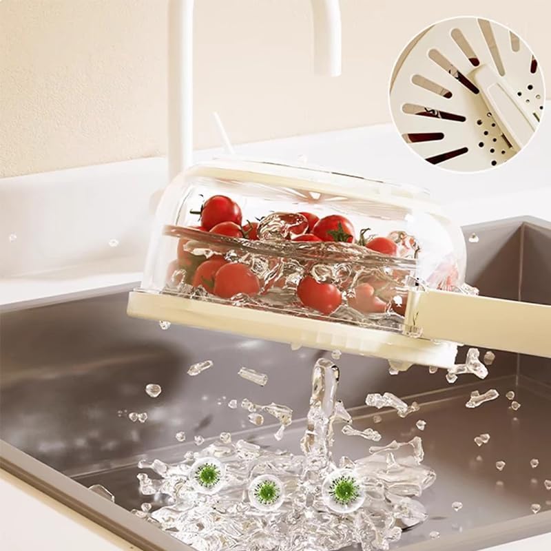 Multifunctional Fruit and Vegetable Washing Bowl with Lid and Strainer - 3-in-1 Drainer, Washer & Spinner for Fresh Produce (Brown, 1PC) - Perfect for Kitchen, Camping & Healthy Meal Prep