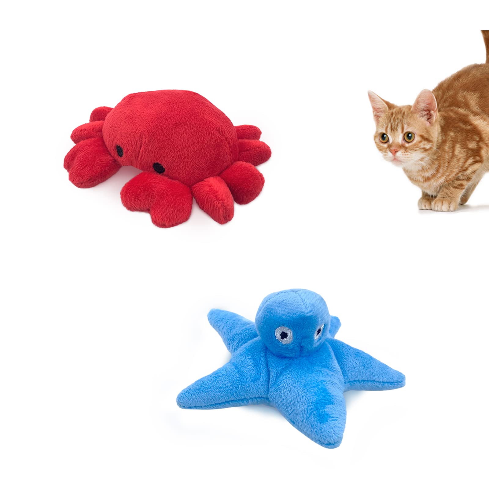Andiker Catnip Toys for Indoor Cats - 2Pcs Soft Crab & Starfish Plush Cat Toys with Natural Catnip | PP Cotton Filled Chew Toys for Kittens | Perfect Gift for Cat Lovers & Interactive Play (Crab+Starfish) | Great for Playtime, Training & Stress Relief