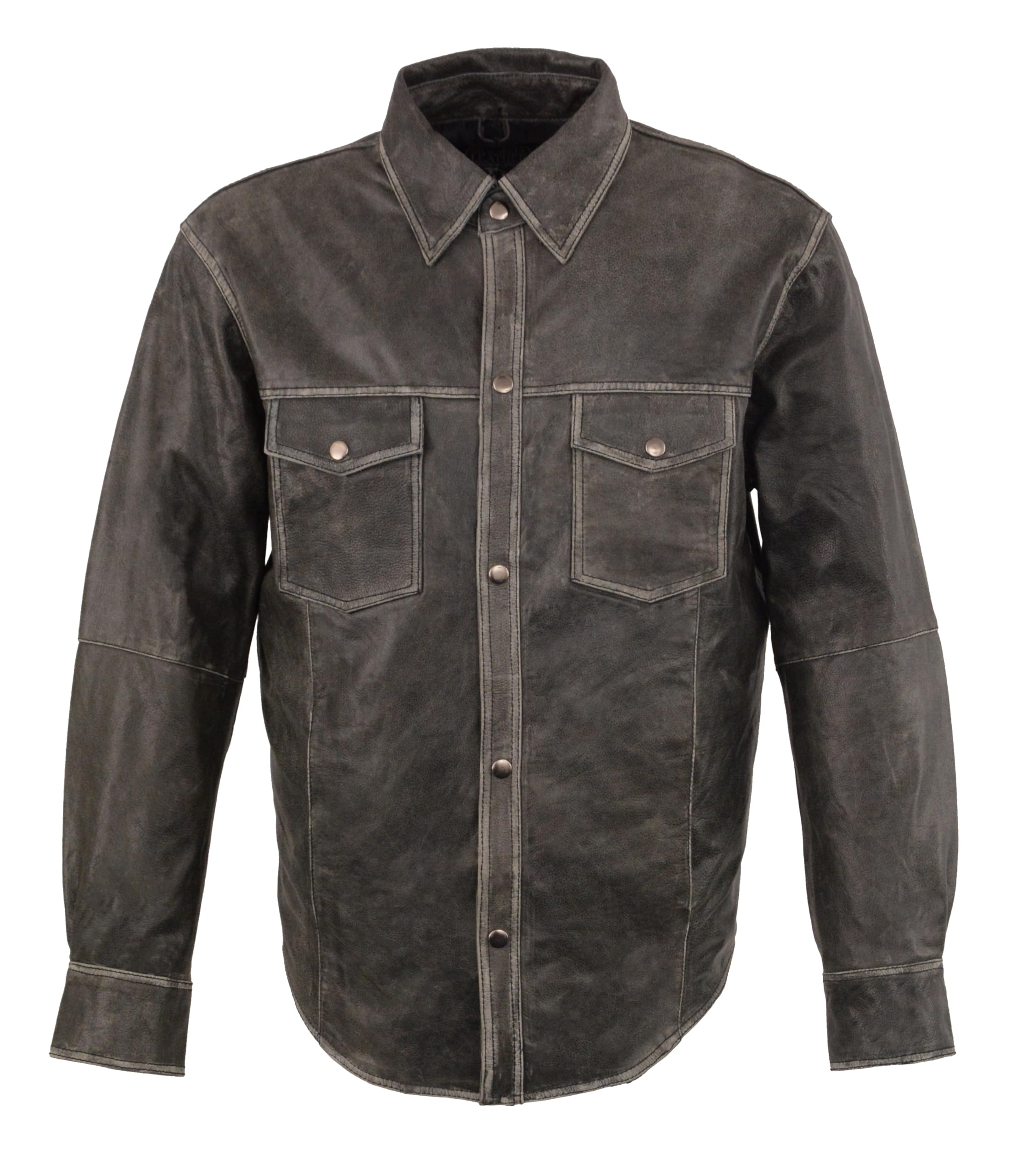 Milwaukee Leather Men's Distressed Grey Biker Shirt with Snap Front MLM1605 - Perfect for Motorcycle Riding, Casual Outfits & Vintage Style