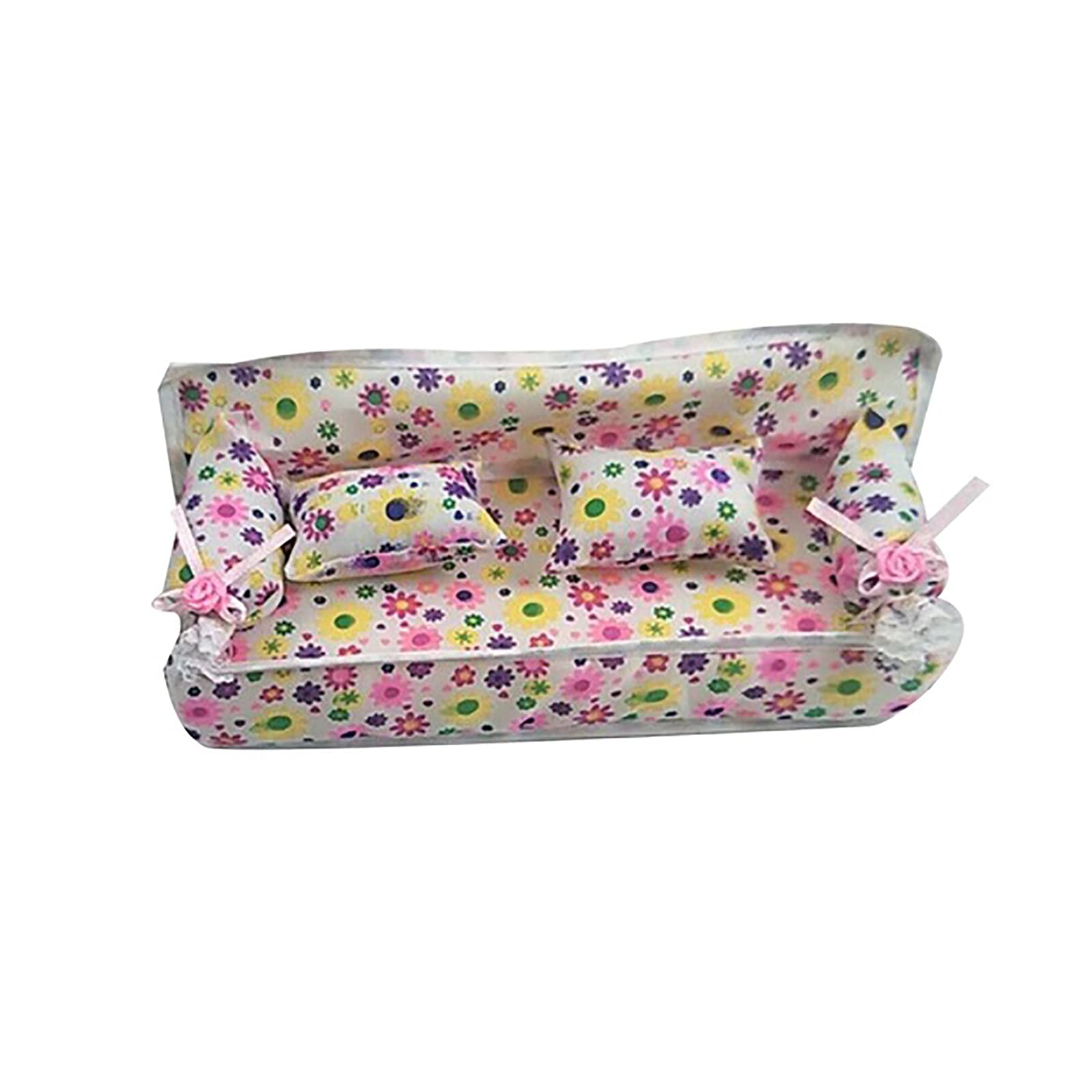 Emivery Mini Dollhouse Furniture - Flower Print Sofa with 2 Cushions, 1:12 Scale Miniature Couch for Dollhouse, DIY Crafts & Room Decor | Perfect for Dollhouse Accessories, Fairy Garden Display & Collectible Miniatures