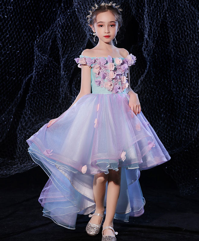 Elegant Purple Lace Tulle High-Low Flower Girl Dress for Weddings, Prom, Pageants & Special Occasions - Perfect for Flower Girls, Junior Bridesmaids & Formal Events